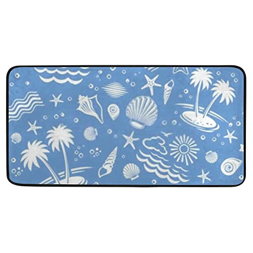 Sand Palms Stars Shells Pattern Blue