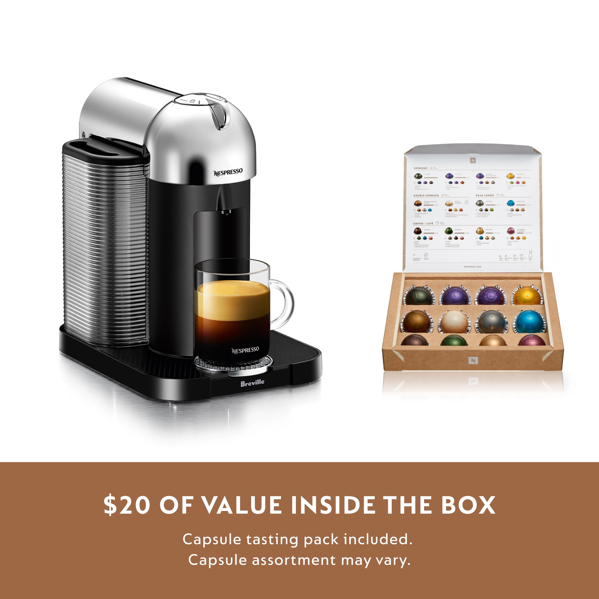 Nespresso Vertuo Coffee and Espresso Machine by Breville - Chrome Finish | Brew Barista-Quality Coffee at Home | Perfect for Office, Kitchen & Gifting