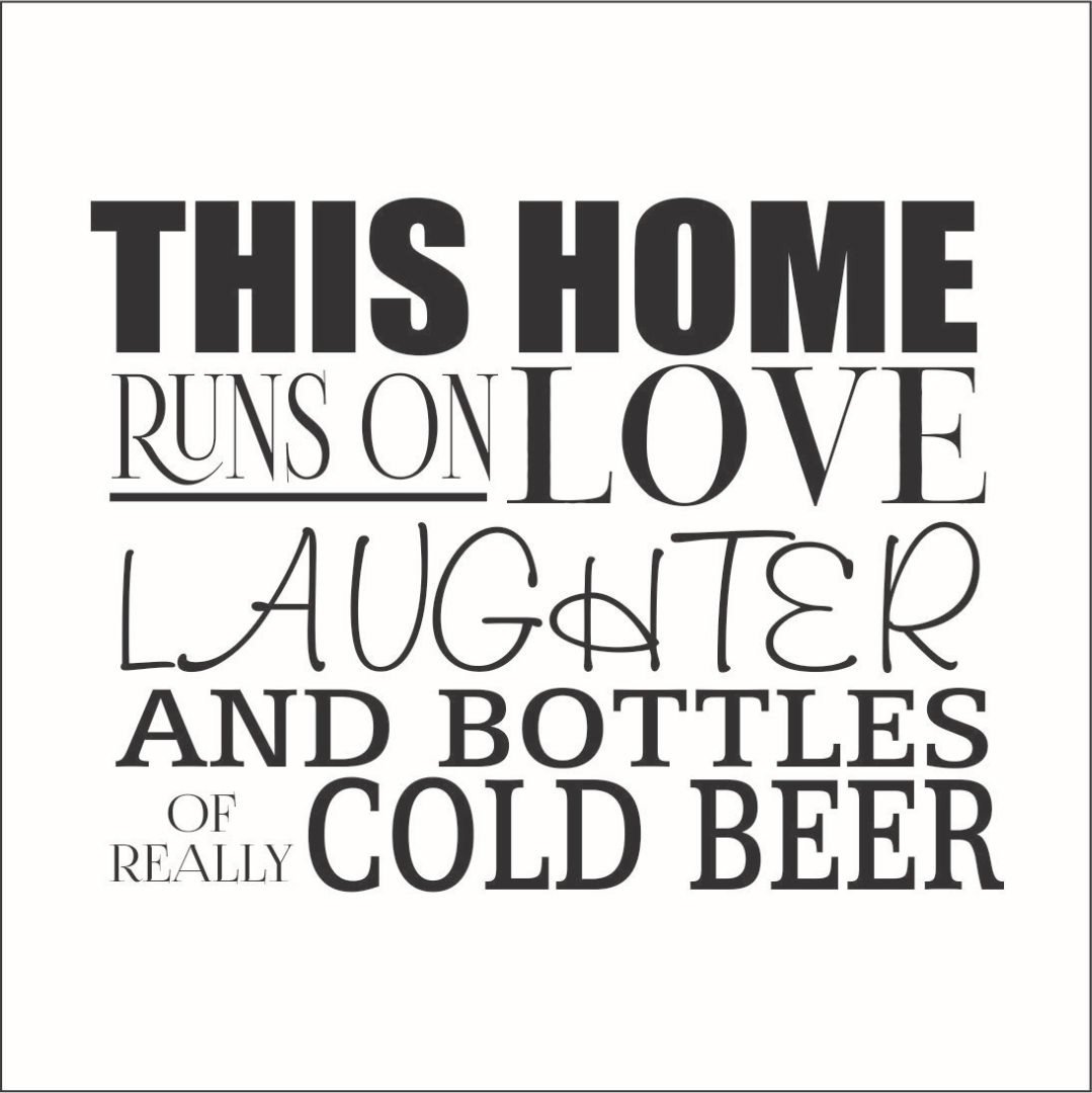 Omega This Home Runs on Laughter and Bottles Vinyl Wall Quote Decal - Large 12x36 Inch - Sky Blue Home Decor for Living Room, Nursery, Kitchen