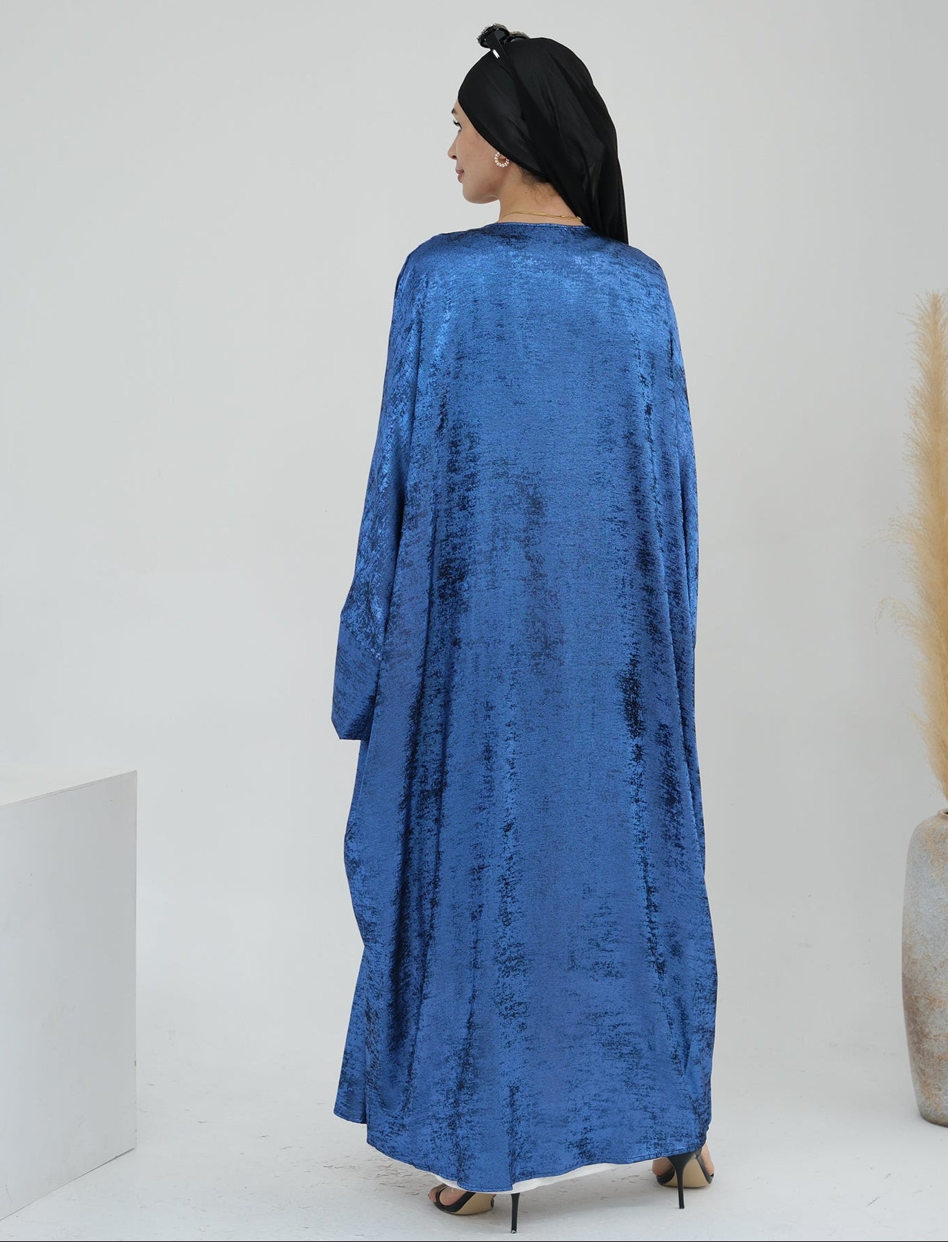 Draya Shimmer Kimono Open Abaya - Elegant Blue Muslim Abaya Dress for Women | Perfect for Prayer, Eid, Wedding & Special Occasions