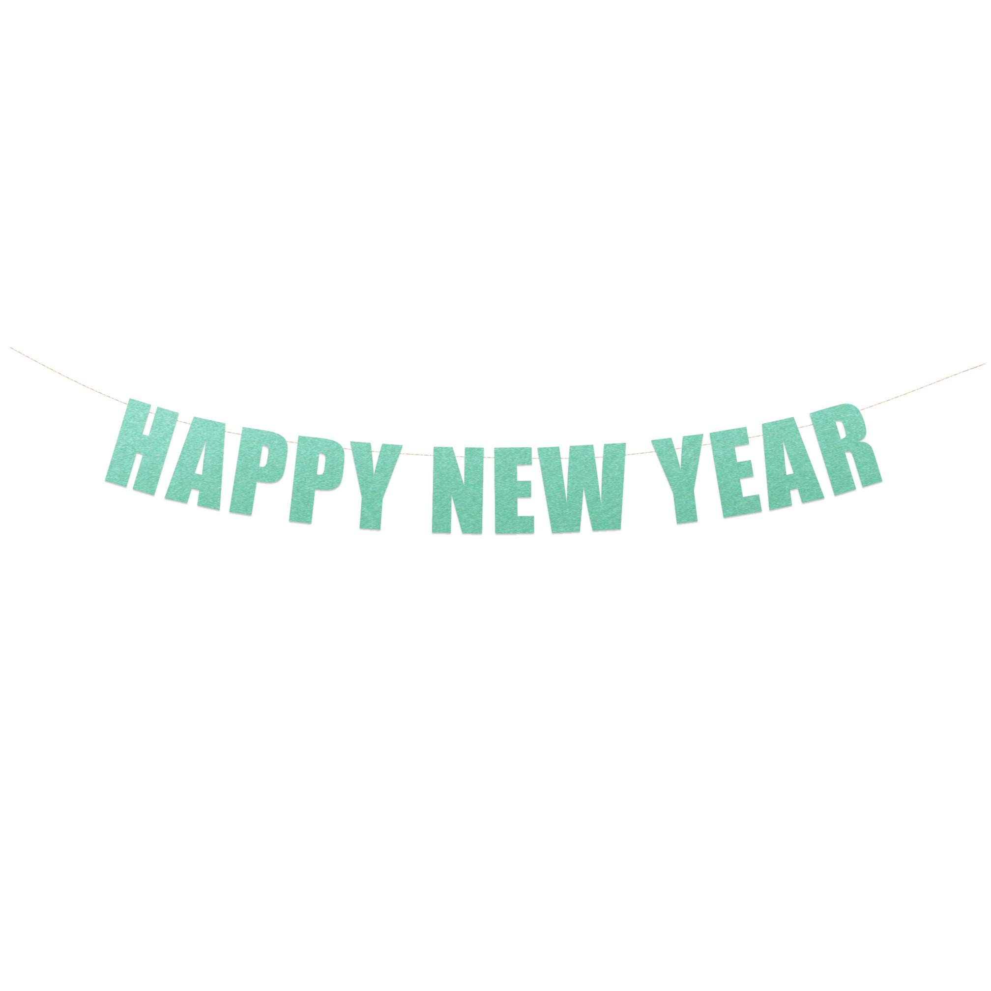 2021 New Year's Party Banner - Happy New Year Sign with String for Winter Holiday Decorations | Aqua Color for Home, Office & Festive Celebrations