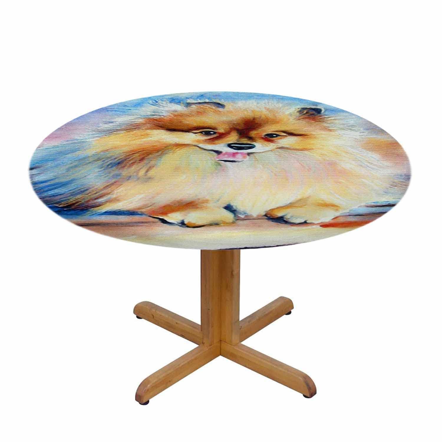 Beabes 48 Inch Round Tablecloth with Cute Puppy Dog Smile Design - Washable Polyester Table Cover for Kitchen, Dining Room, Home Decor & Pet-Themed Parties | Perfect for Birthday Celebrations, Holiday Gatherings & Daily Use