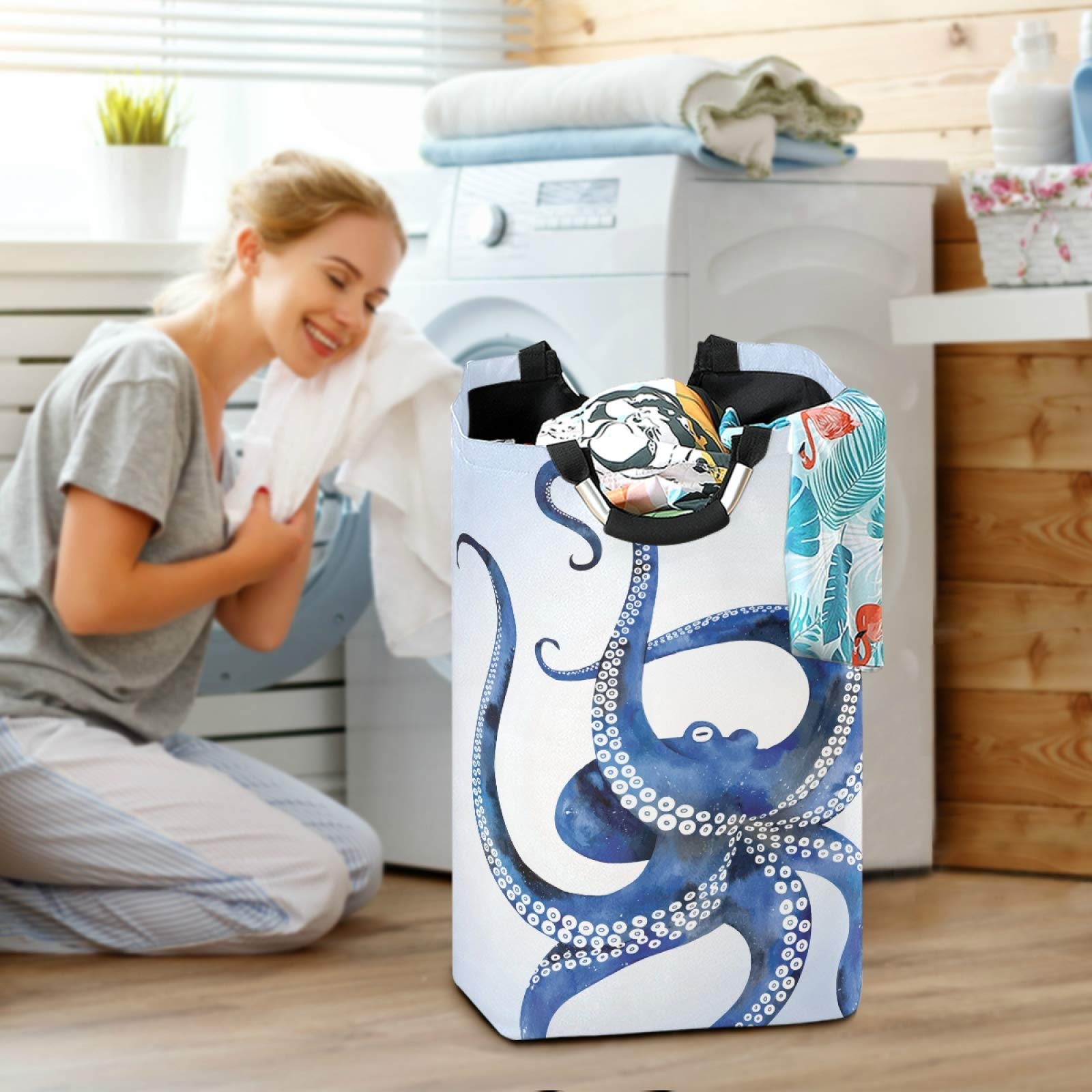 Large Collapsible Octopus Laundry Hamper Basket with Handles - Sea Animal Toy Storage Bin for Bathroom, Bedroom, Nursery & Kids Room | Perfect for Laundry Organization, Toy Storage & Kids Room Decor