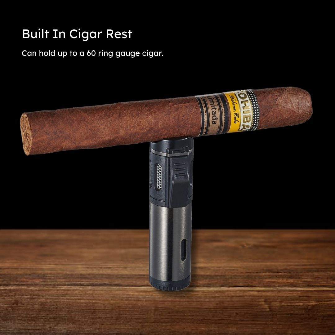 Premium Artemis Triple Torch Cigar Lighter in Gunmetal Finish - Windproof Butane Lighter for Cigars, Cigarettes & Outdoor Use - Perfect for Smoking Enthusiasts & Gifts