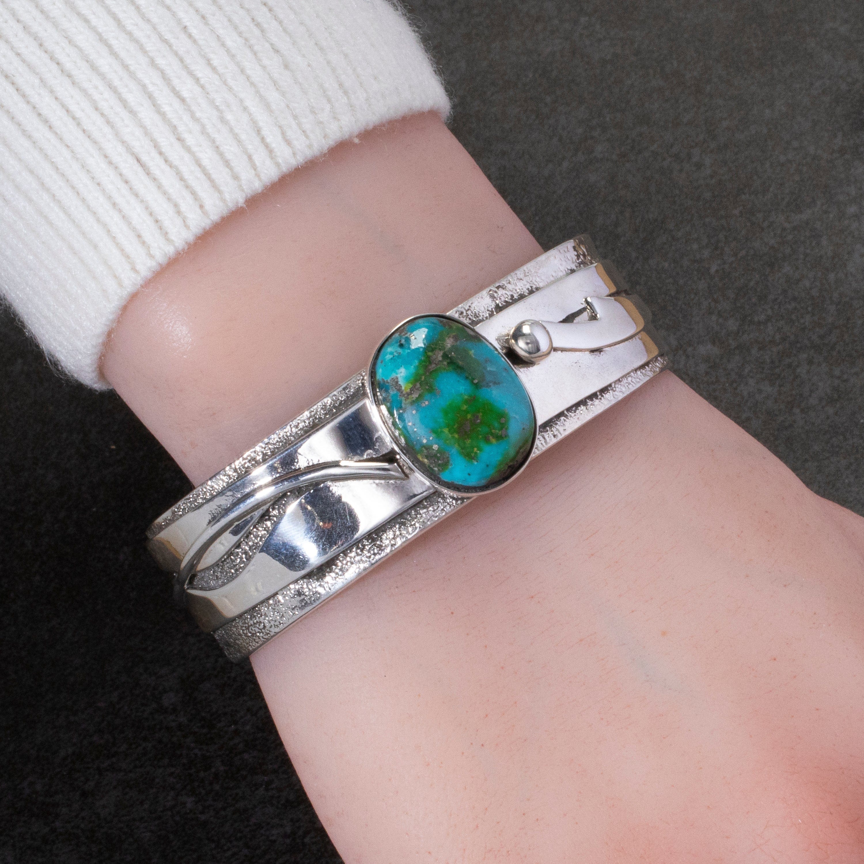 Authentic Zuni Sonoran Gold Turquoise 925 Sterling Silver Cuff Bracelet - Handmade by Native American Artist Abraham Peina - Perfect for Boho Fashion, Western Wear & Spiritual Jewelry Collection