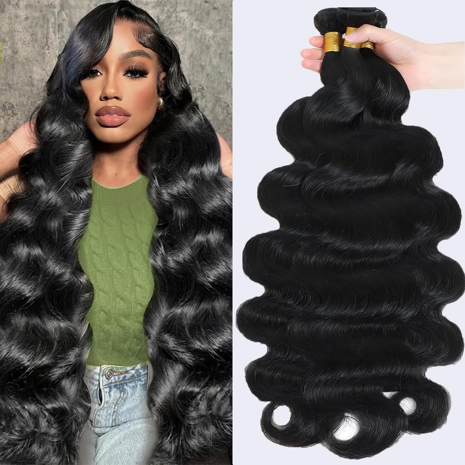 12A Body Wave Human Hair Bundles 100% Unprocessed Brazilian Virgin Hair - 28/30/32 Inches Wavy Weave Bundles (3-Pack, Natural Color) for Stunning Hair Extensions & Everyday Glamour