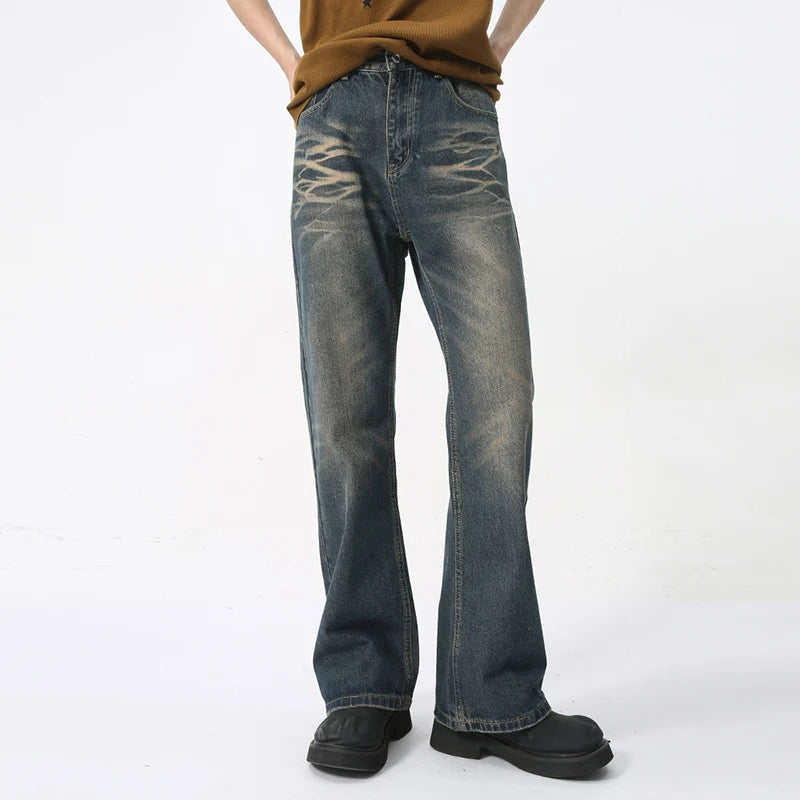 Stylish American Men's Jeans - Summer Micro Flare Denim Pants | High Street Deconstructed Trend 9C5981 | Perfect for Casual Outings & Streetwear Fashion