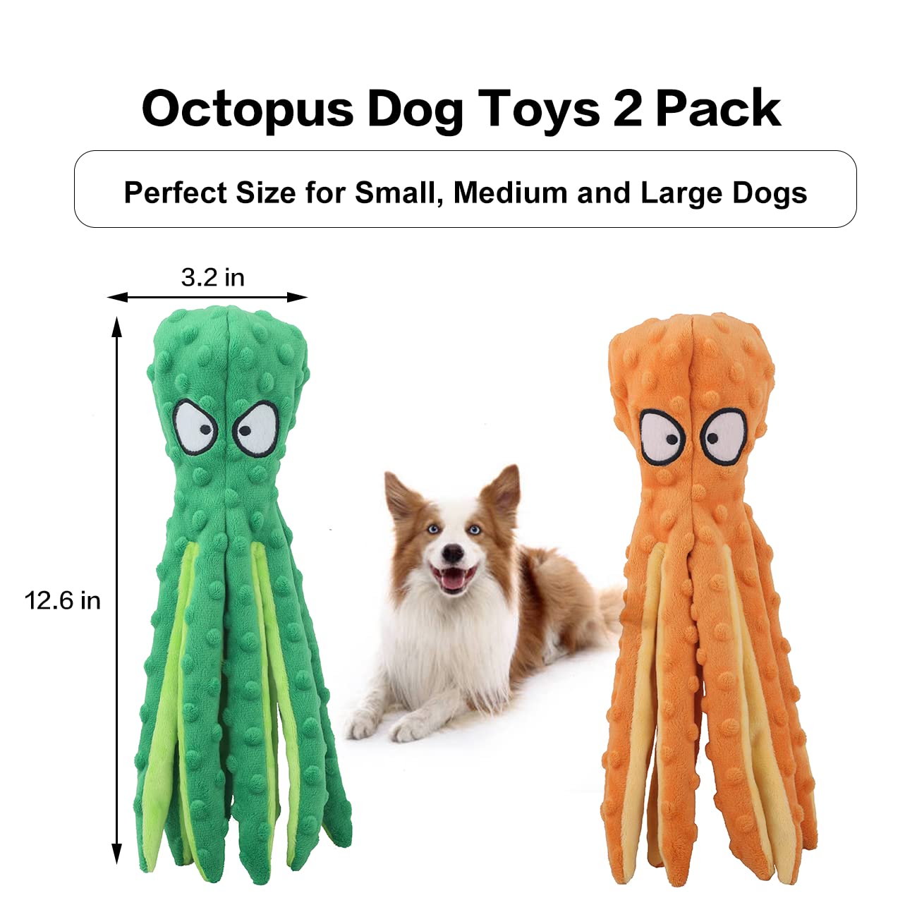 Durable Octopus Dog Squeaky Toys - No Stuffing Crinkle Plush Chew Toys for Puppy Teething, Interactive Training Toys for Small, Medium & Large Dogs - 2 Pack - Perfect for Playtime, Anxiety Relief & Boredom Reduction