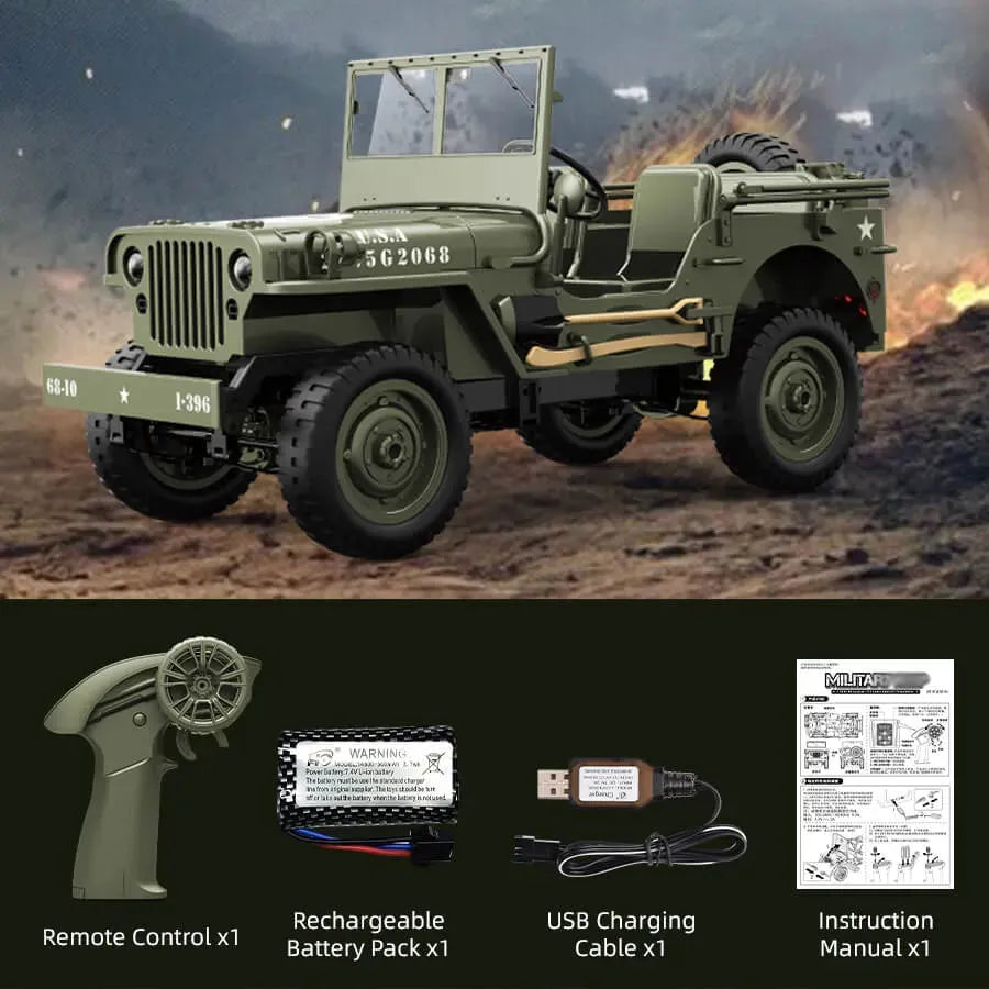 JJRC C8815 4WD Off-Road RC Truck - 1:12 Scale Willys Military Jeep RTR Remote Control Car for Kids & Adults - High Speed Climbing Vehicle for Outdoor, Backyard, Trail Adventures