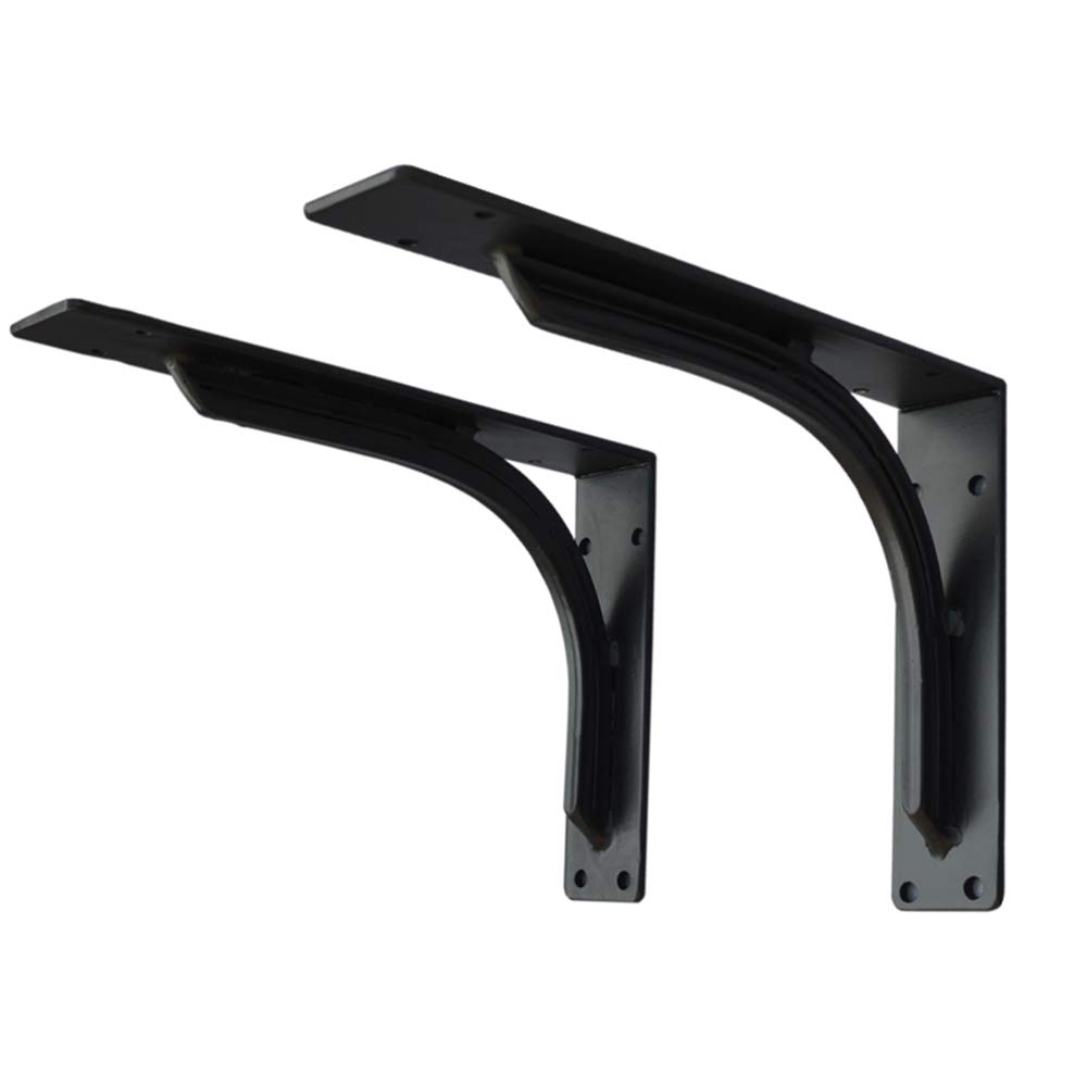 Heavy Duty Black Shelf Brackets 330LB - Rustic Industrial Wall Shelves for Home & Office - Pack of 2