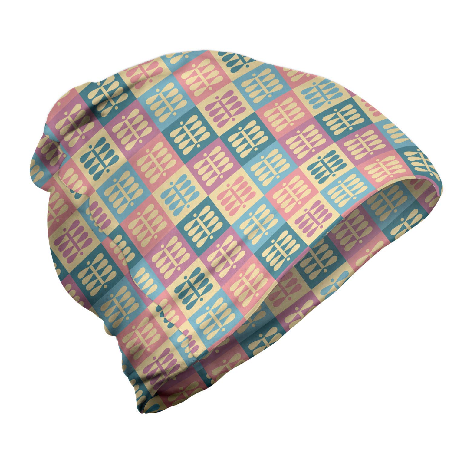 Ambesonne Unisex Beanie - Colorful Square Plant Design for Men & Women | Warm Winter Hat for Hiking, Outdoor Activities & Casual Wear