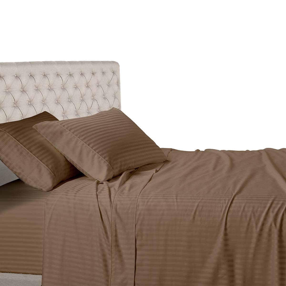 Royal Hotel Luxury 100% Cotton 600 Thread Count Stripe Bedding Sheet Set - 5PC Split Queen Size with Deep Pockets - Adjustable for Adjustable Beds - Perfect for Guest Rooms, Master Bedrooms & Vacation Homes (Taupe)