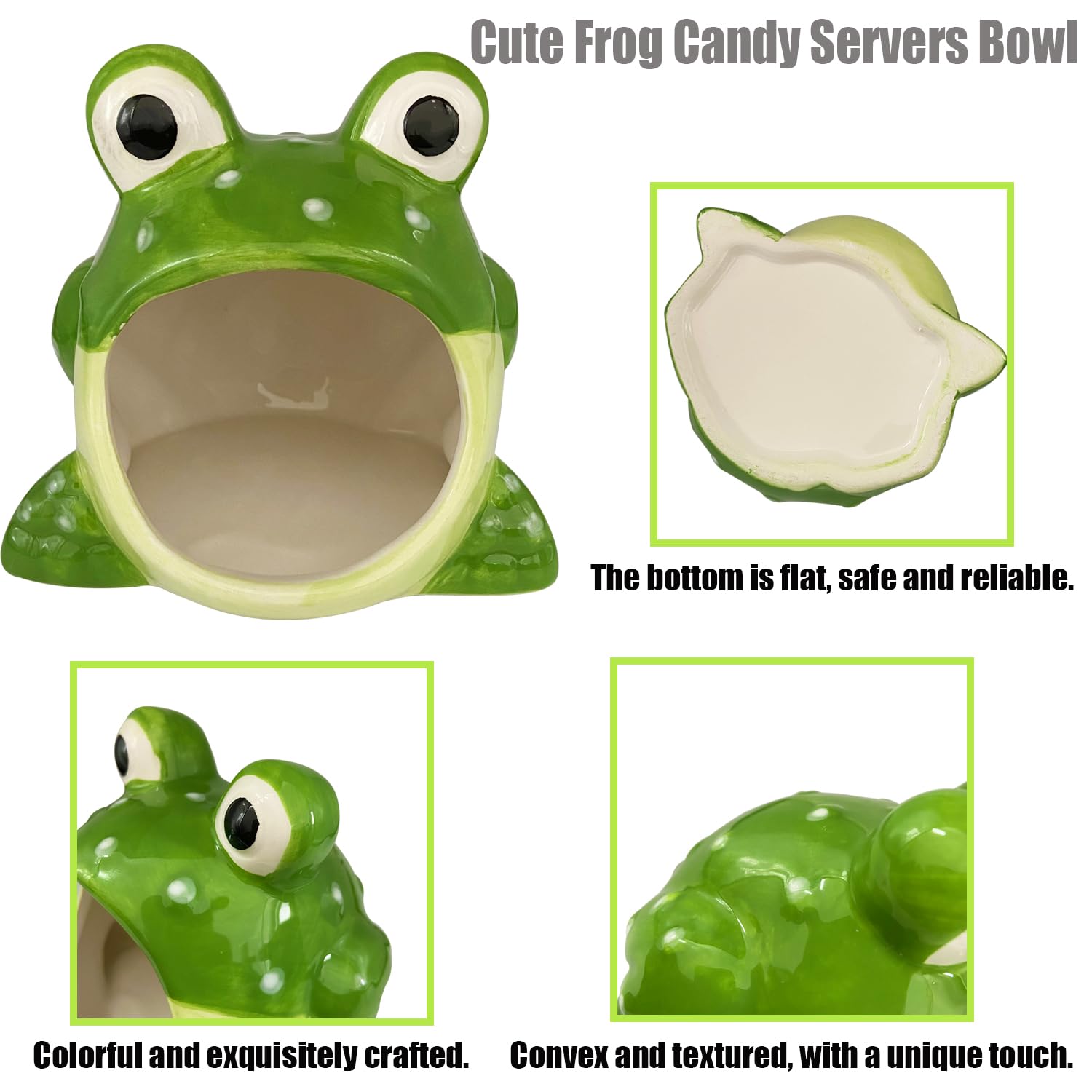 1 Pcs Cute Frog Candy Serving Bowl - Halloween Trick or Treat Candy Dish, Fun Office Desk Cookie Jar & Jewelry Tray - Perfect for Home, Kitchen, Office & Party Decor