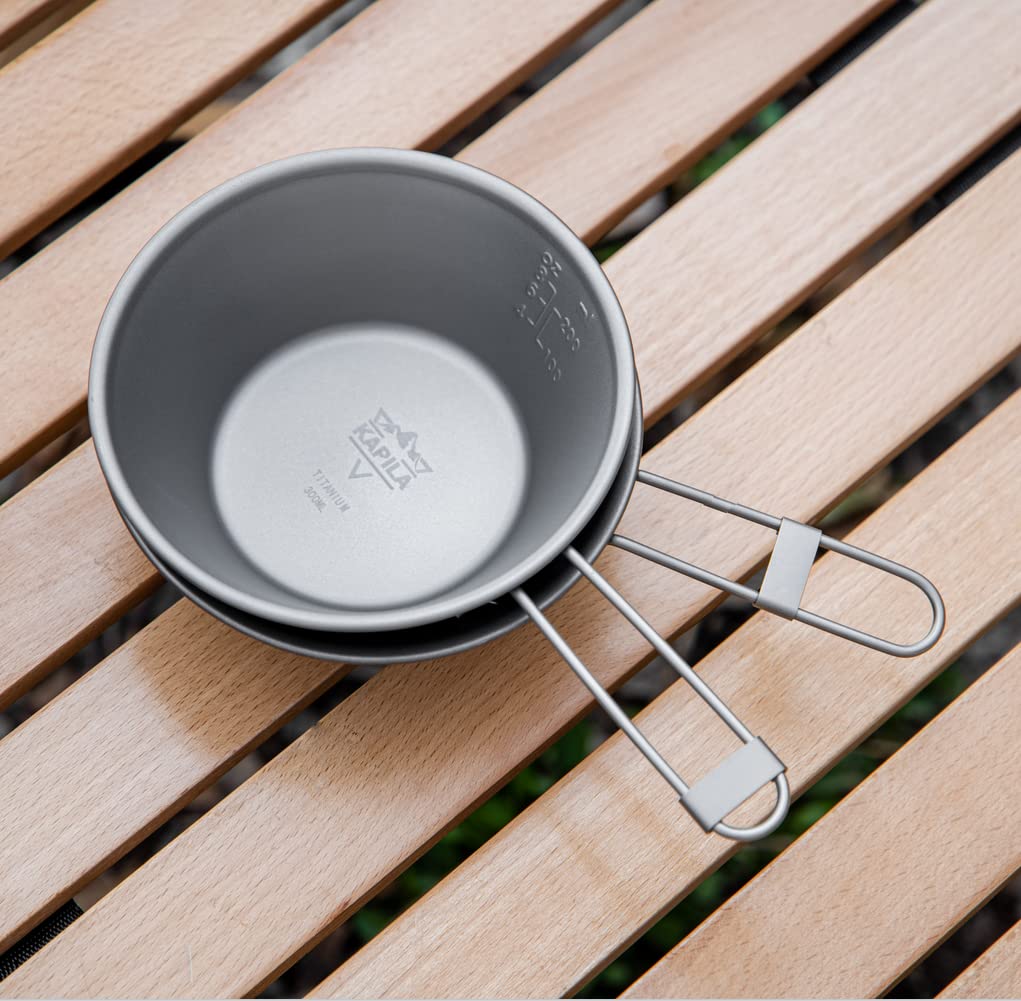 KAPILA 300ml Titanium Camping Bowl with Folding Handle - Lightweight Outdoor Tableware for Hiking, Backpacking & Picnic (Dish, Cup, Cookware)