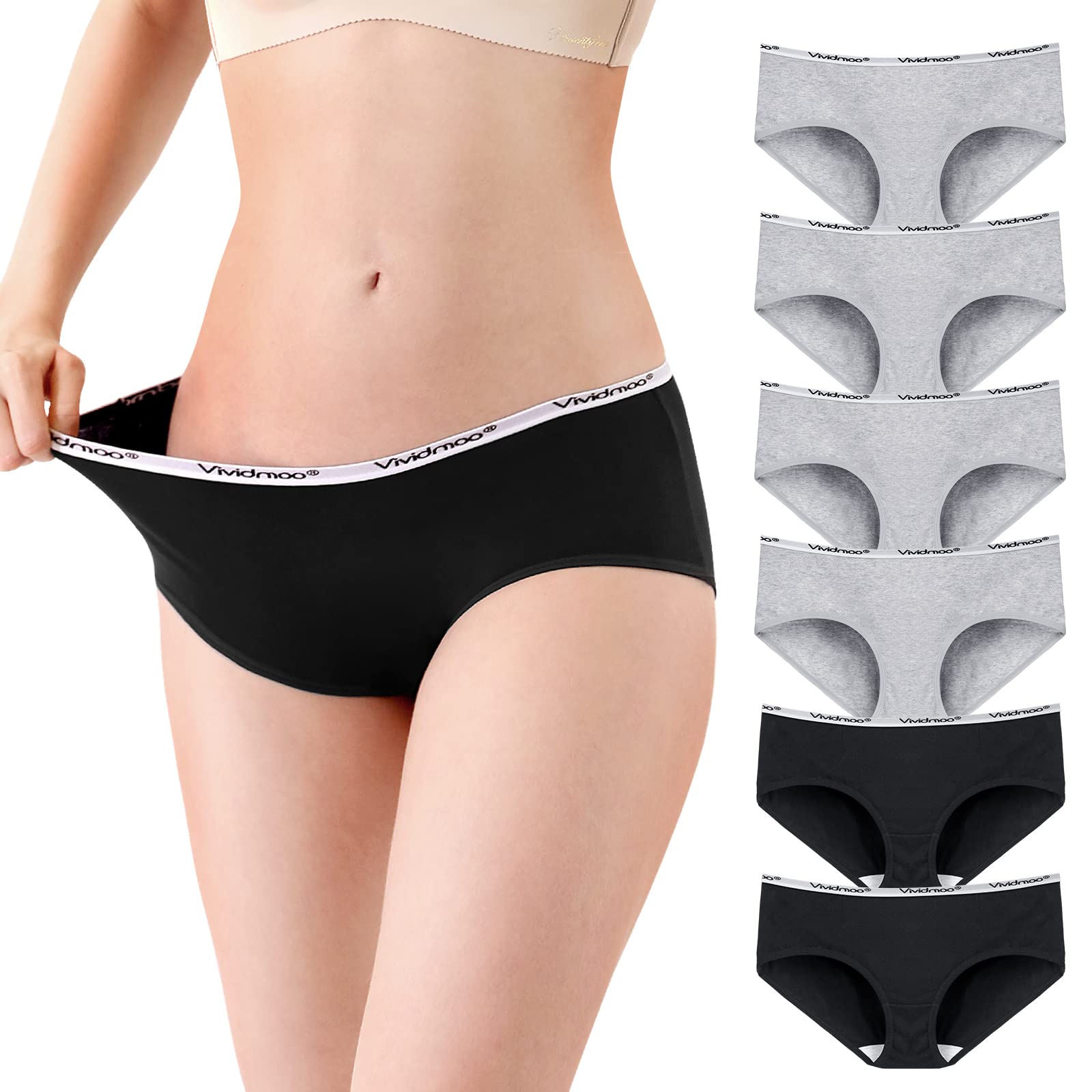 6-Pack Women's Stretchy Cotton Hipster Briefs - Soft, Breathable & Lightweight Underwear with Mid-Rise Waist - Perfect for Everyday Wear, Yoga & Lounge