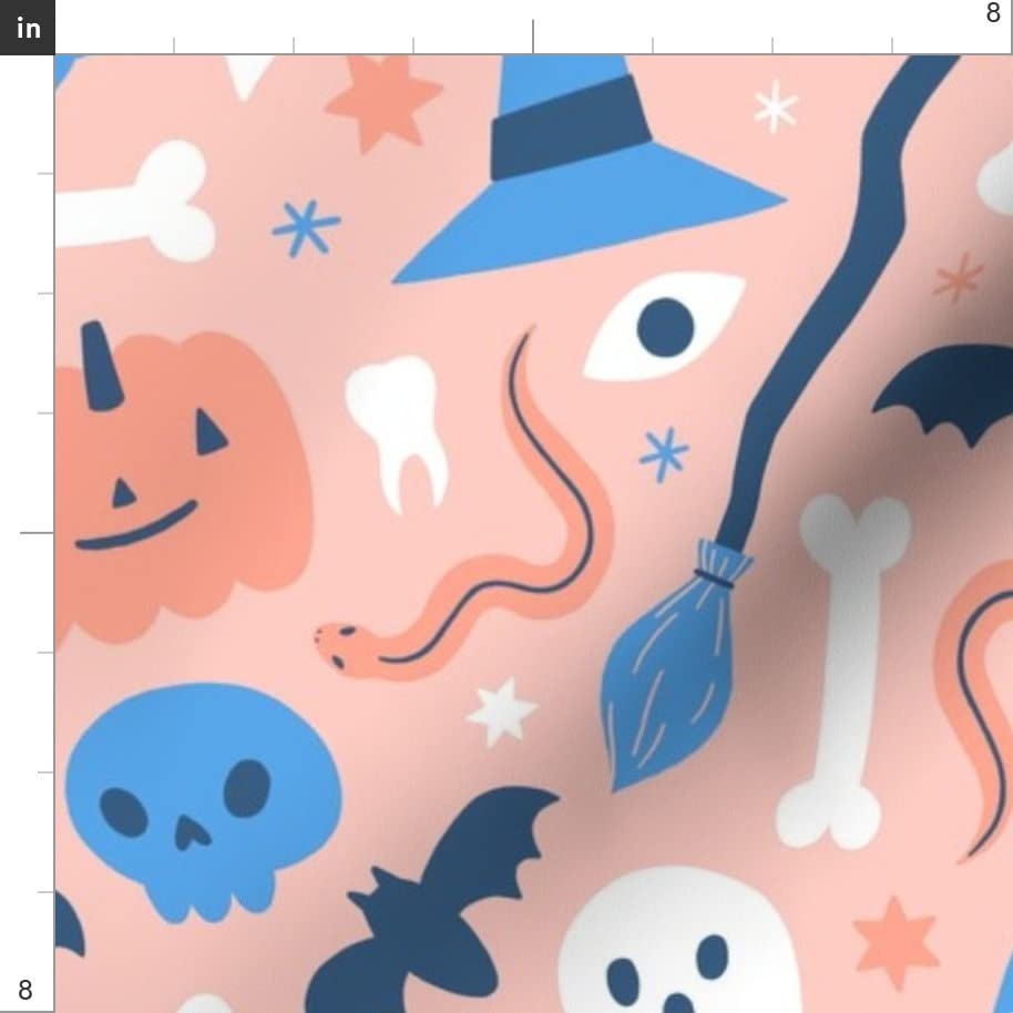 Pastel Pumpkins Skulls Witch Pink Skull Bones Halloween Printed Satin Fabric - Fat Quarter for Sewing, Apparel, Fashion, Blankets & Home Decor | Perfect for Halloween Costumes, Quilting & DIY Craft Projects