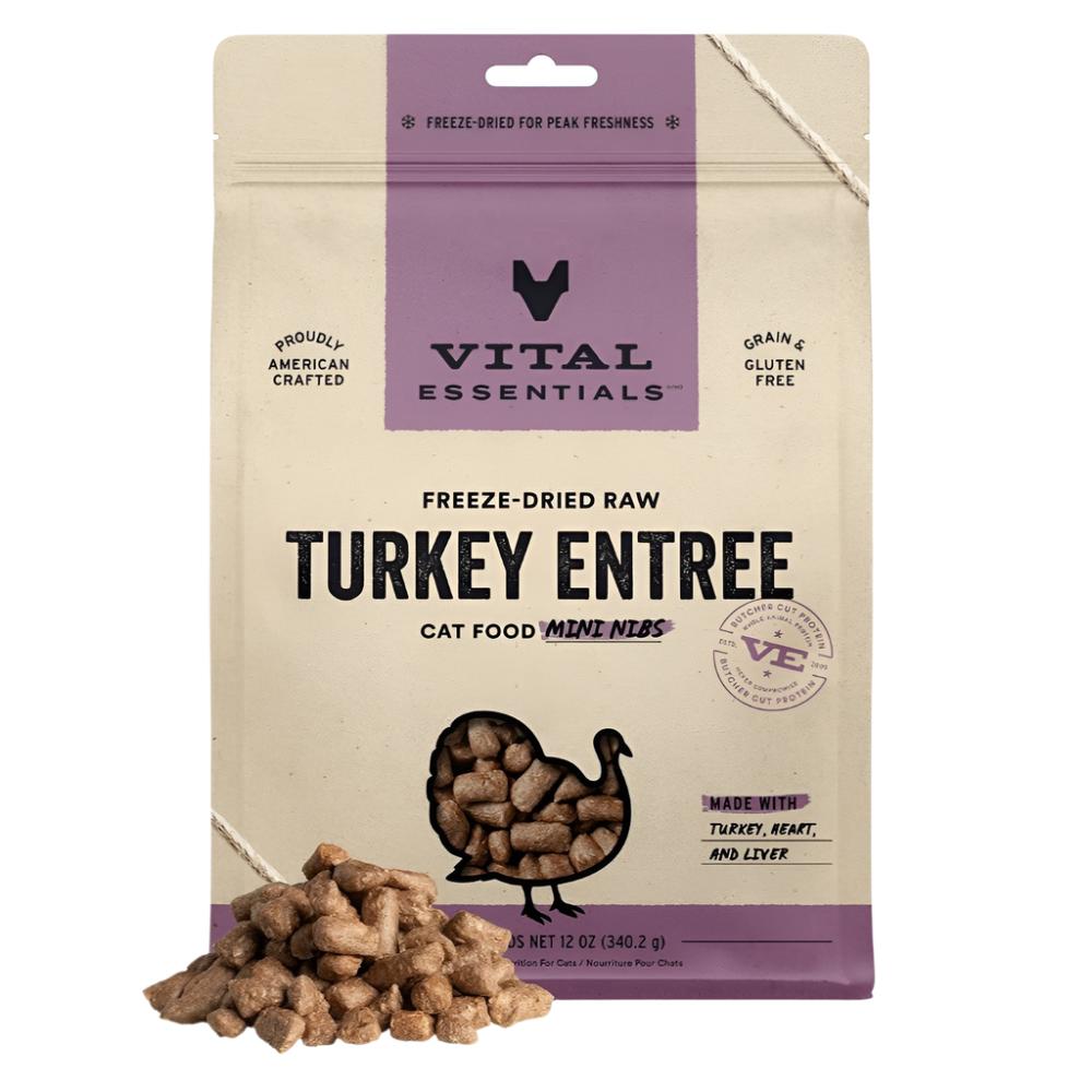 Freeze Dried Raw Turkey Entree Mini Nibs Grain-Free Cat Food - High Protein Natural Treats for Kittens & Adult Cats - Perfect for Training, Rewards & Travel Snacks