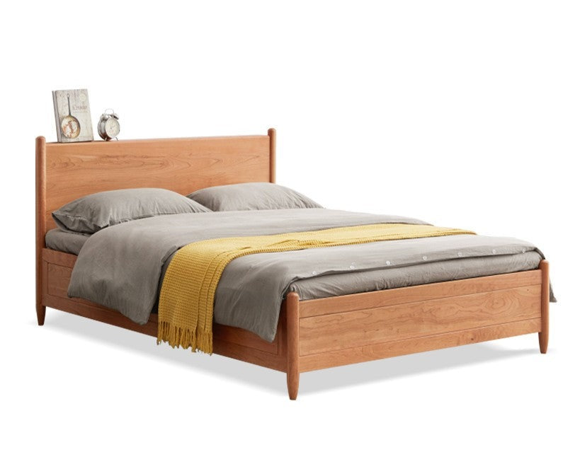 Solid Oak, Black Walnut & Cherry Wood Bed Frame - Handcrafted Queen Size Wooden Bed with Sturdy Slat Support - Perfect for Master Bedroom, Guest Room or Rustic Cabin Decor