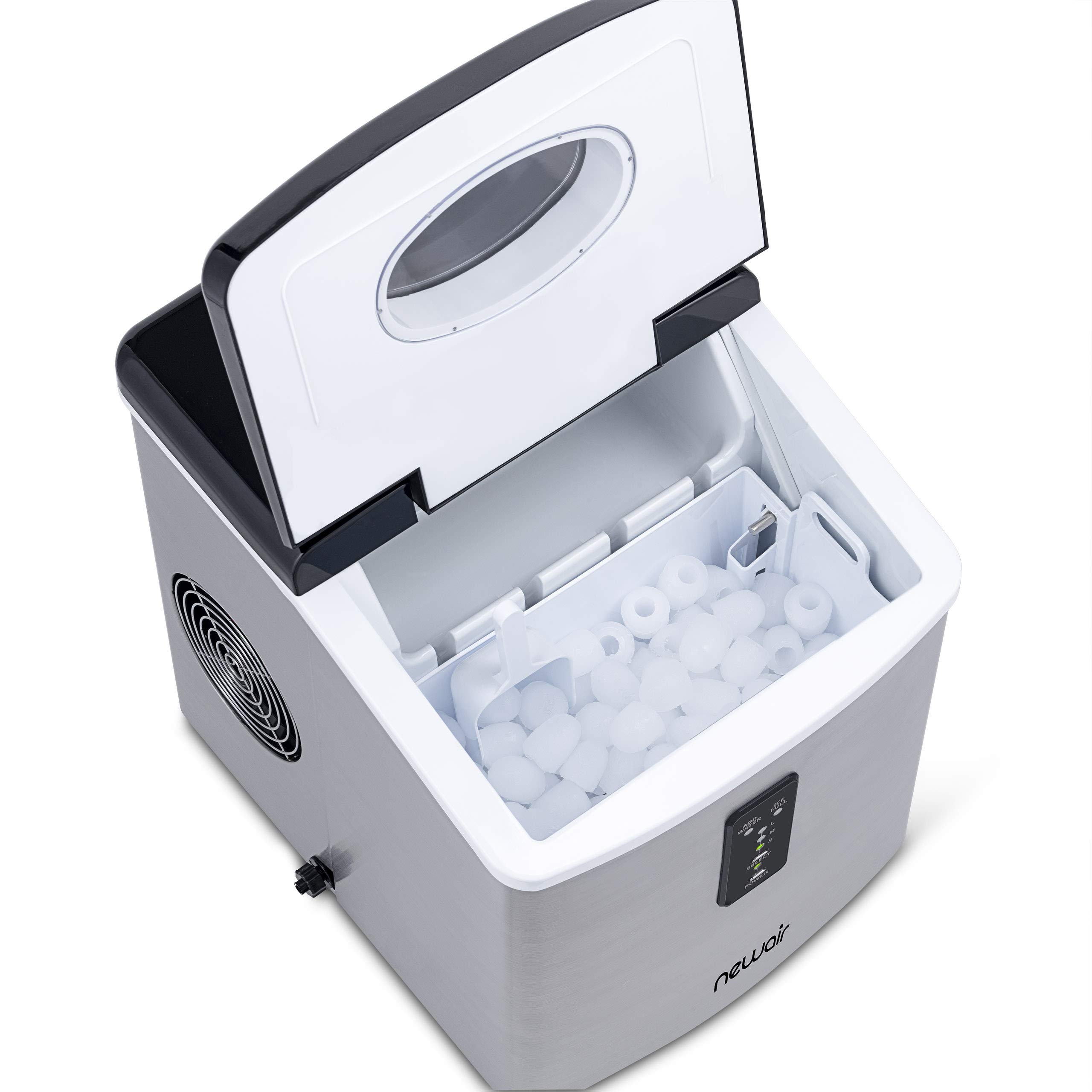 NewAir Stainless Steel Countertop Ice Maker - 28 lbs. Daily Ice Production, 3 Ice Cube Sizes, Portable Design for Home, Office, RV & Outdoor Use - Fast Ice Making with Insulated Storage Bin