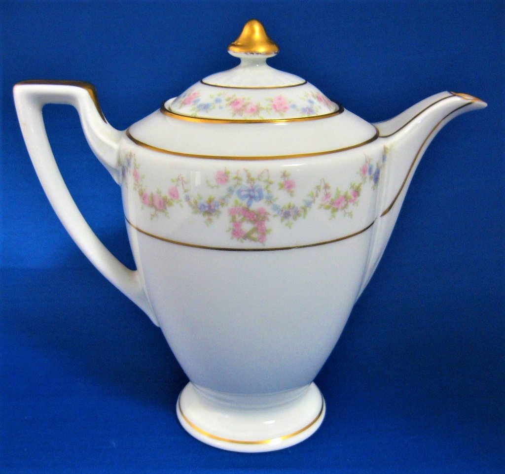 Antique Edwardian Chocolate Pot with Floral Swags & Blue Ribbon - Thomas Bavaria Porcelain Teapot - Perfect for Afternoon Tea, Victorian Tea Parties & Collectible Display