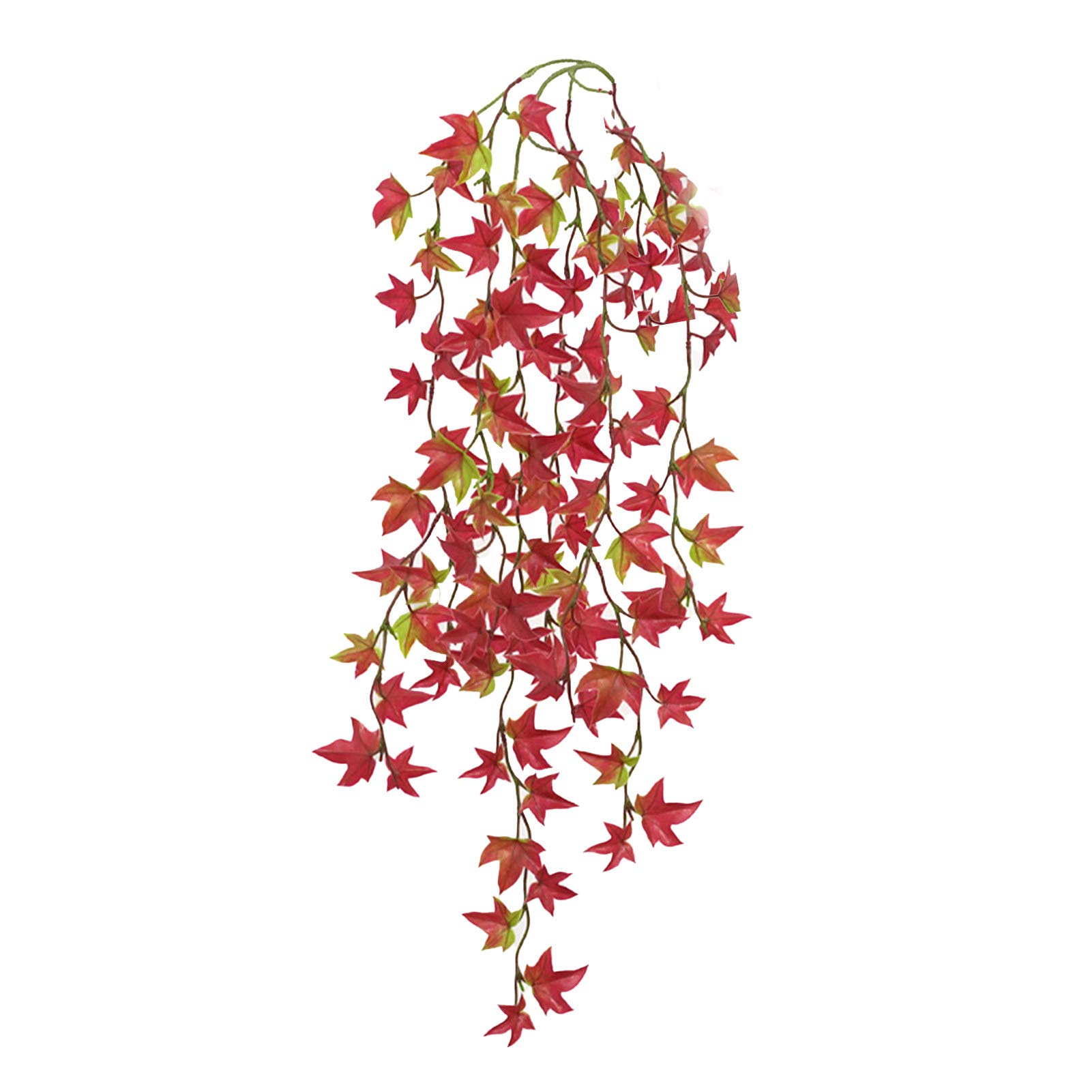 JENPECH UV Resistant Artificial Plants - 6-Pack Fake Outdoor Maple Leaf Weeping Willow Decor for Wall, Home & Garden (Red) | Perfect for Patio, Living Room & Office Decorations