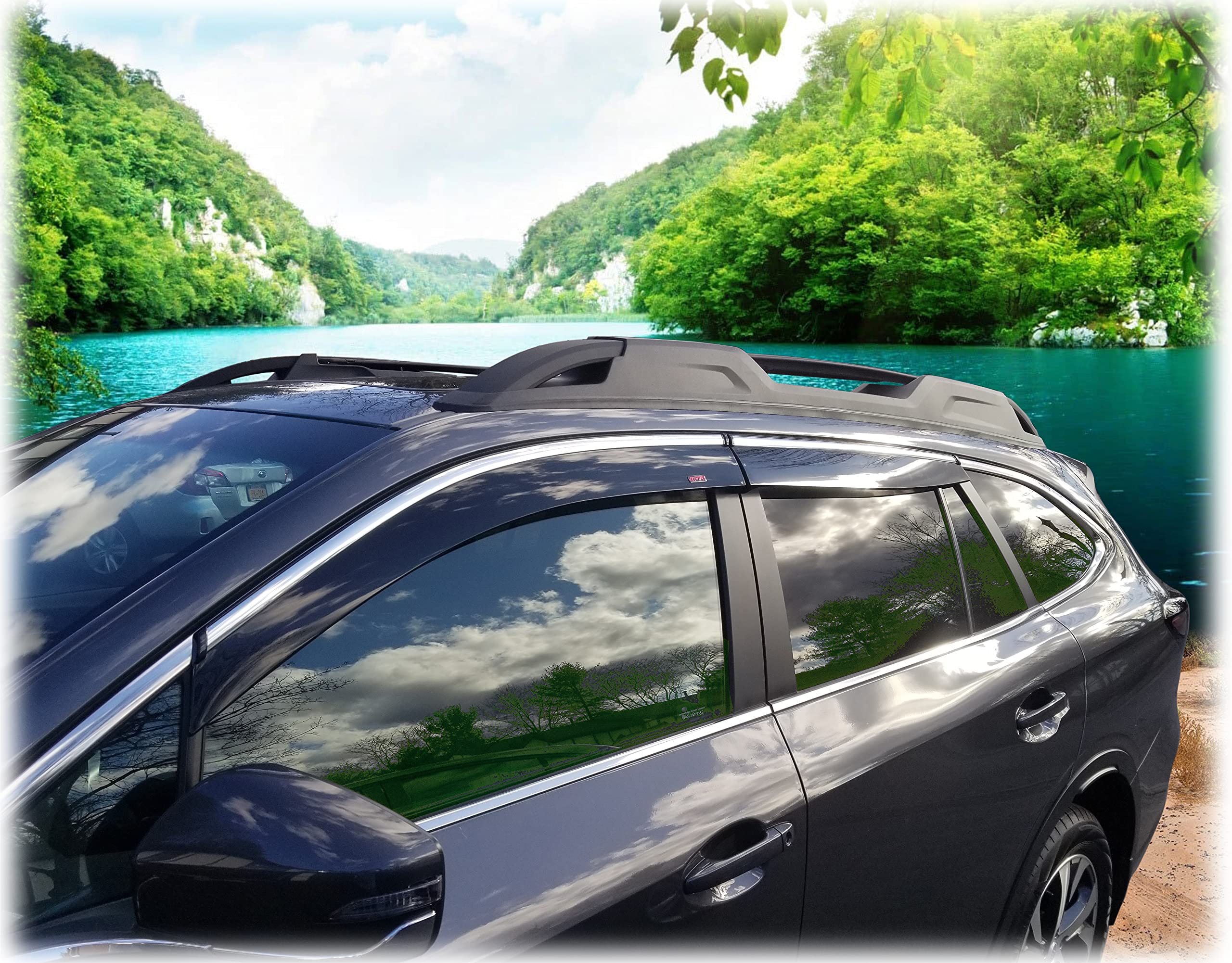 C&C CarWorx WV-O20-TFI Set of 4 Tape-on Injection-Molded Side Window Visor Rain Guards with Chrome-Style Trim for 2020-2024 Subaru Outback | Weather Protection & Style Enhancement for Driving in Rain or Sunny Conditions