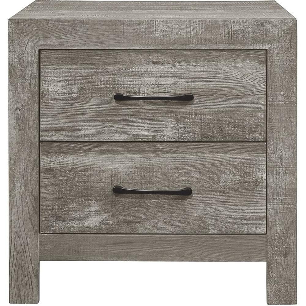 Pemberly Row Gray Wood 2-Drawer Nightstand - Bedside Table for Bedroom, Living Room, or Guest Room Storage