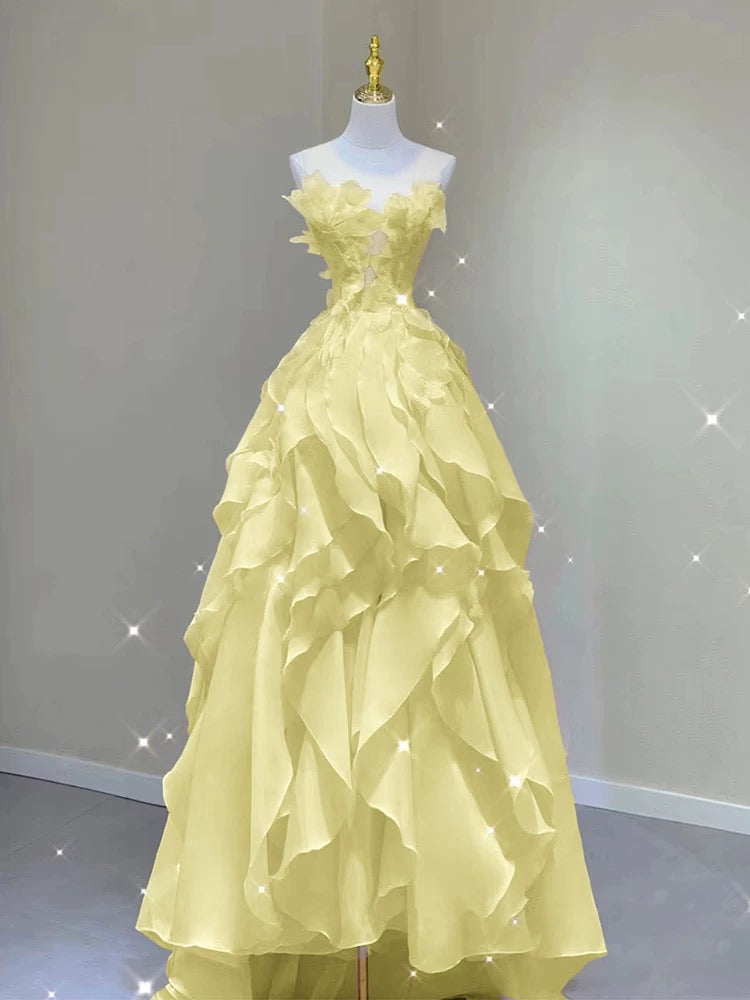 Elegant A-Line Yellow Ruffle Prom Dress for Formal Parties & Special Occasions - Perfect for Homecoming, Quinceañera & Evening Events - Style J5531