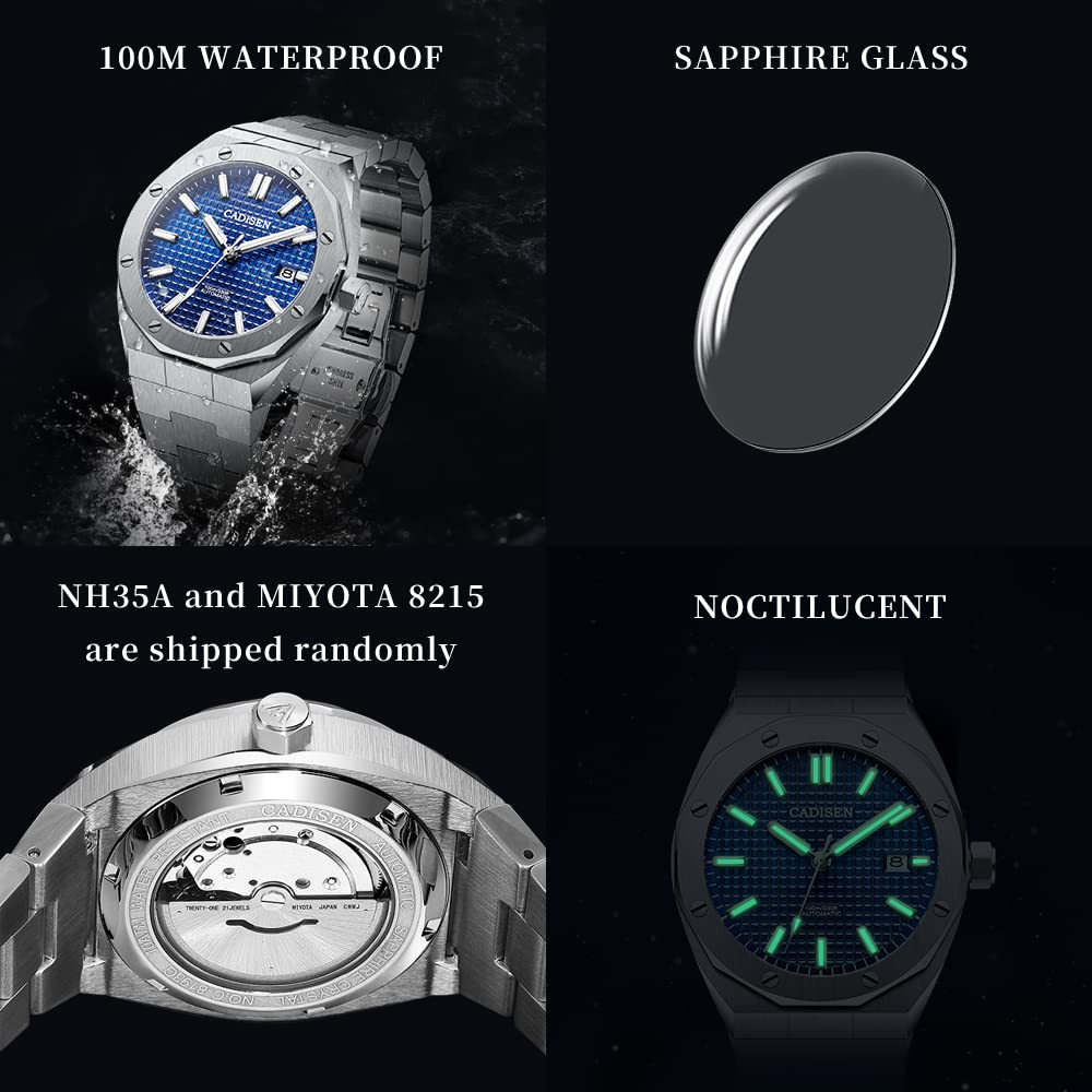 CADISEN Men's Automatic Watch NH35 Movement - Waterproof Sapphire for Business & Casual Wear