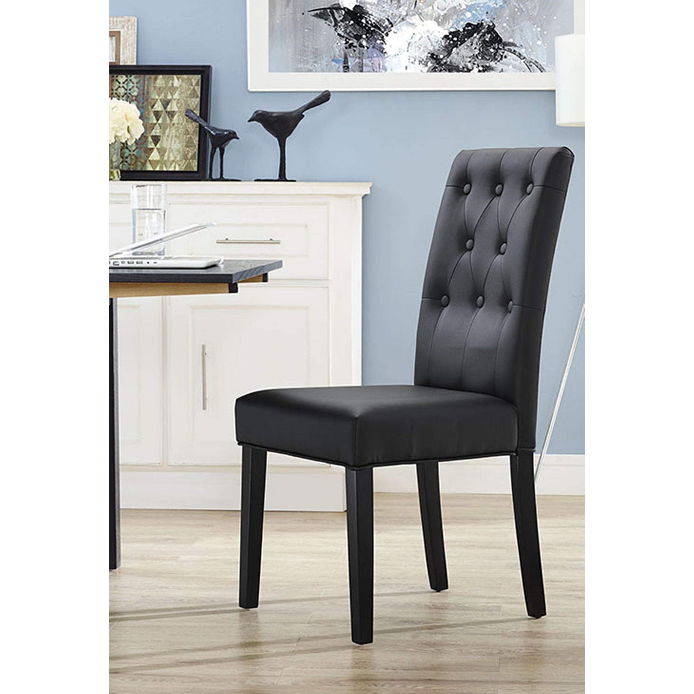 Stylish BSD National Supplies Denver Button-Tufted Black Parson Dining Chair - Modern Upholstered Seat for Kitchen, Dining Room & Office - Single Chair for Home Decor