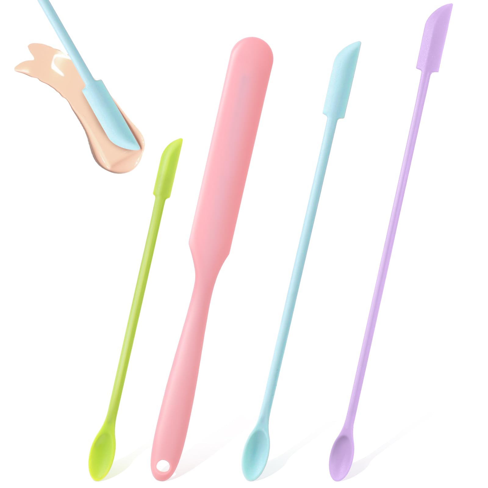 4 Pcs Silicone Makeup Spatula Set - Mini Cosmetic Spatulas in 4 Sizes for Wax, Creams & Jars - Reusable Beauty Tools for Home Salon, DIY Skincare & Body Care - Perfect for Scooping, Mixing & Applying Cosmetics