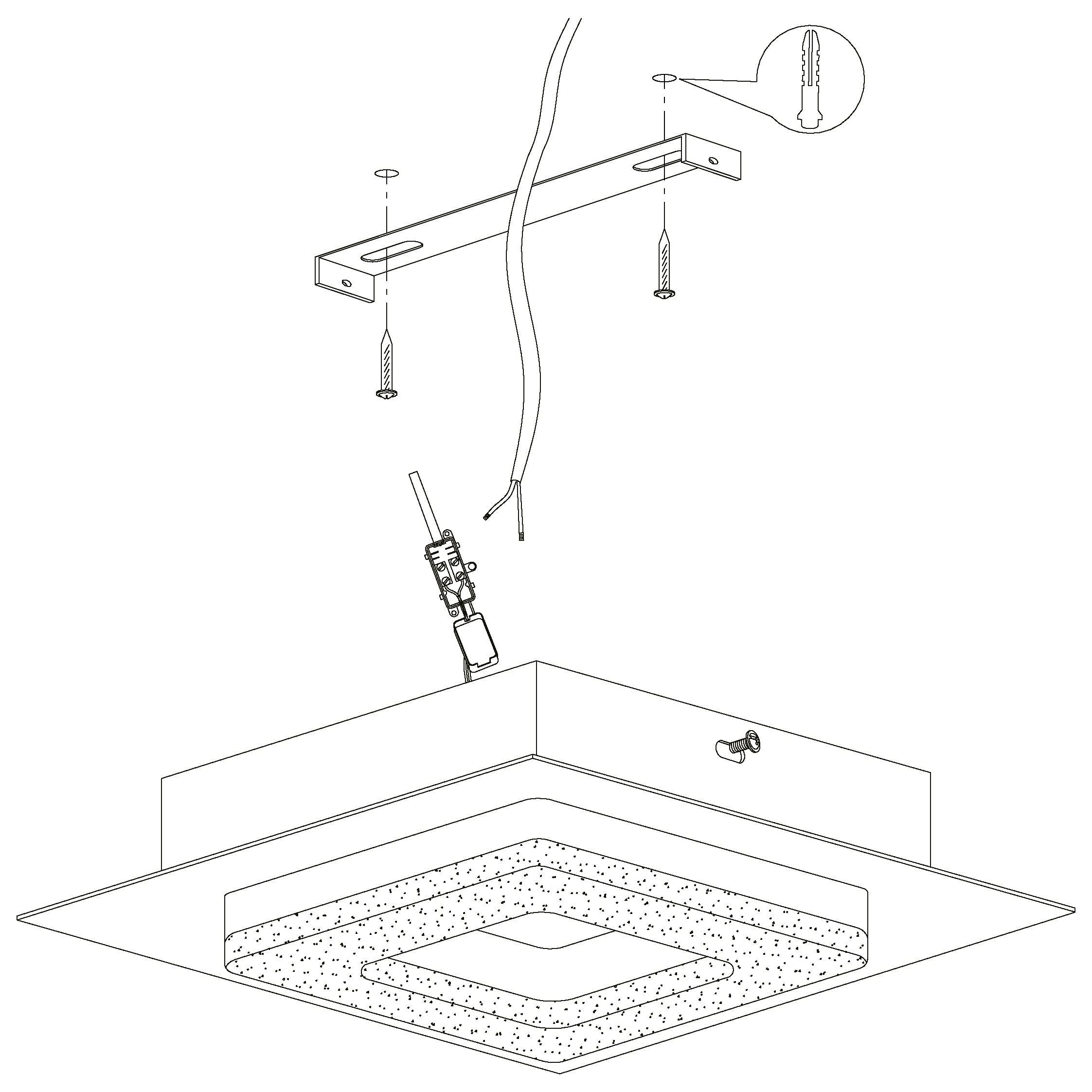 Eglo Fradelo 1 Square Black Plastic Crystal Flush Mount Ceiling Light - Modern LED Fixture for Bedroom, Bathroom & Hallway Lighting