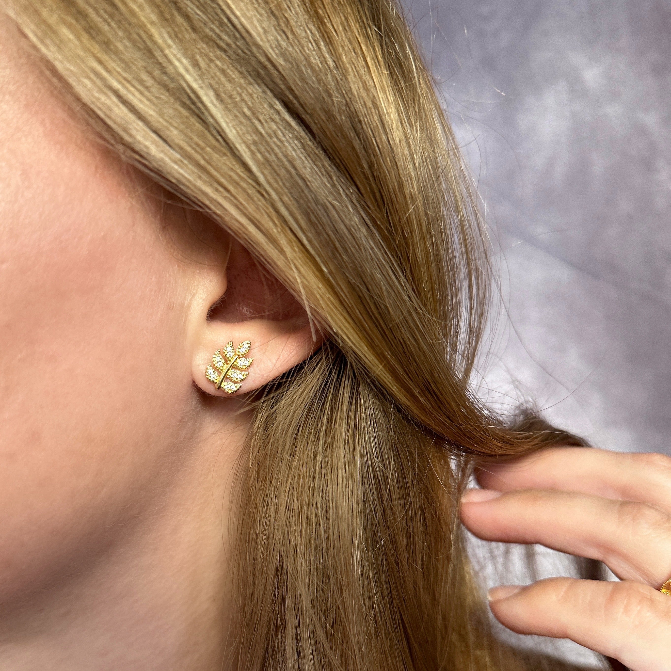 18K Gold Filled Cubic Zirconia Leaf Stud Earrings for Women - Dainty Nature-Inspired Jewelry Gift for Her - Perfect for Everyday Wear, Date Nights & Special Occasions