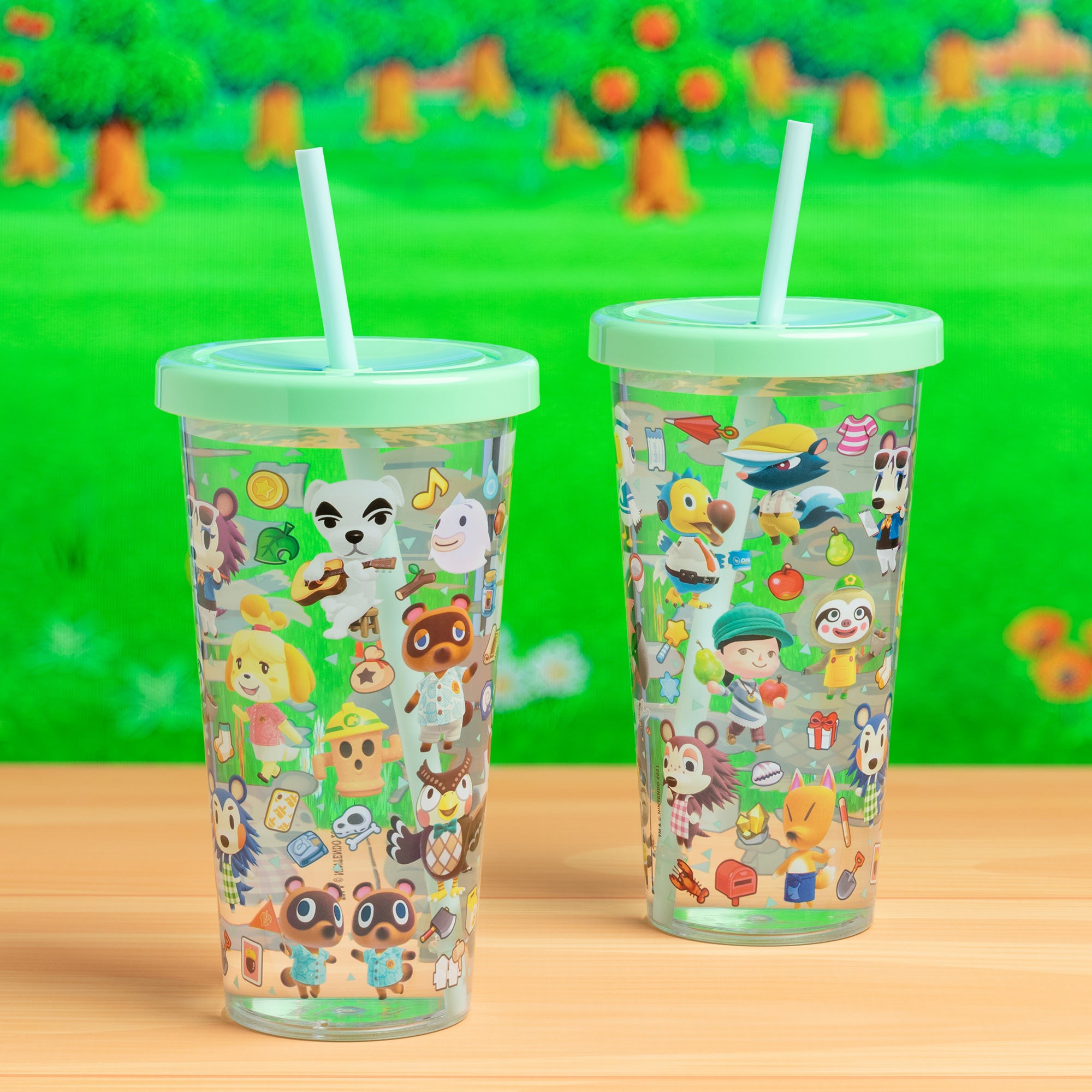 Animal Crossing Themed Plastic Cup with Straw - Cute and Durable Drinkware for Gamers, Collectors, and Fans - Perfect for Home, Office, or Gaming Parties