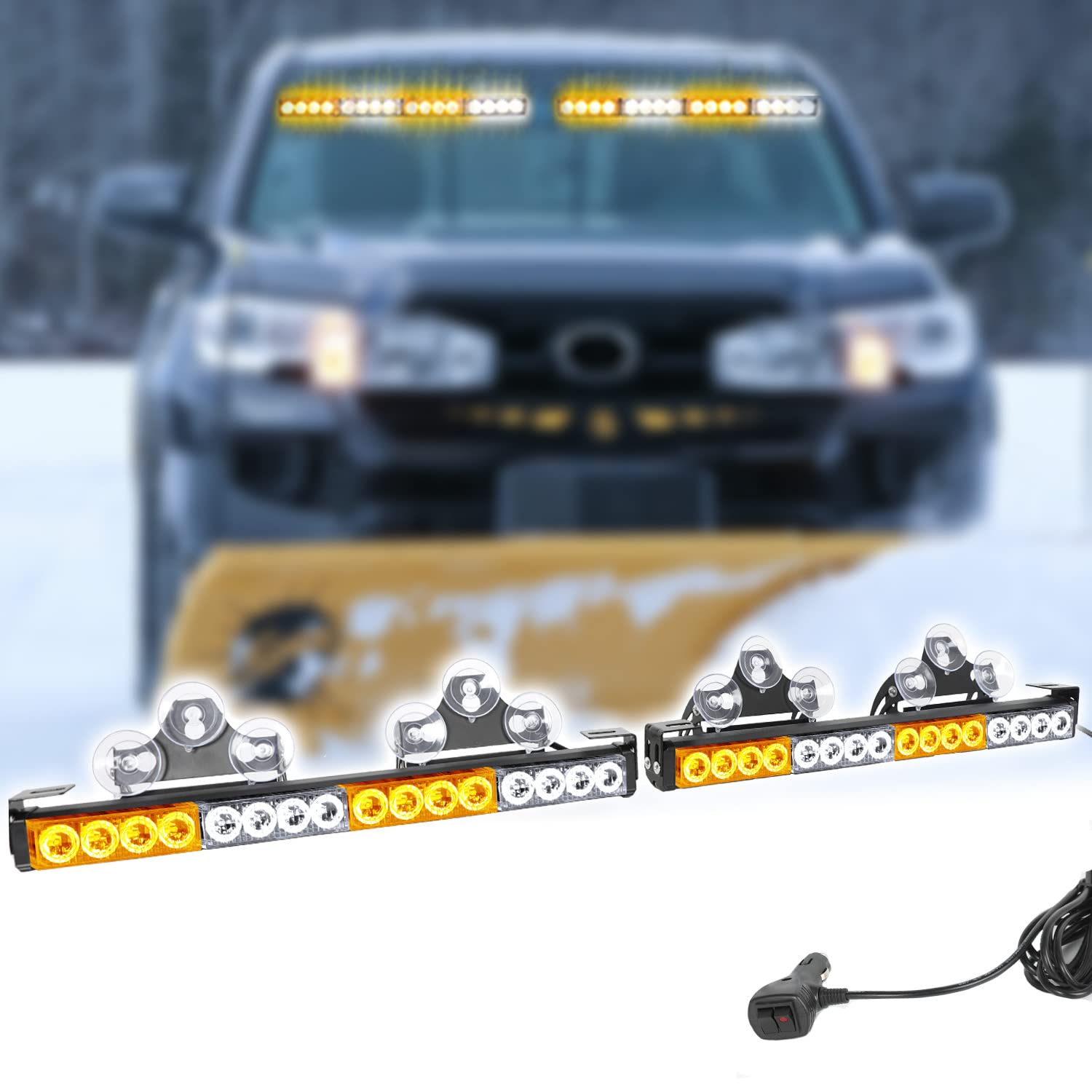 2 Pack 16.8 Inch Emergency Strobe Light Bar - 32 LED with 23 Flash Patterns, Hazard Warning & Traffic Advisor Flashing Lights - Interior Safety Warning Lights for Vehicles, Trucks, Snow Plows - Perfect for Roadside Emergencies & Construction Zones