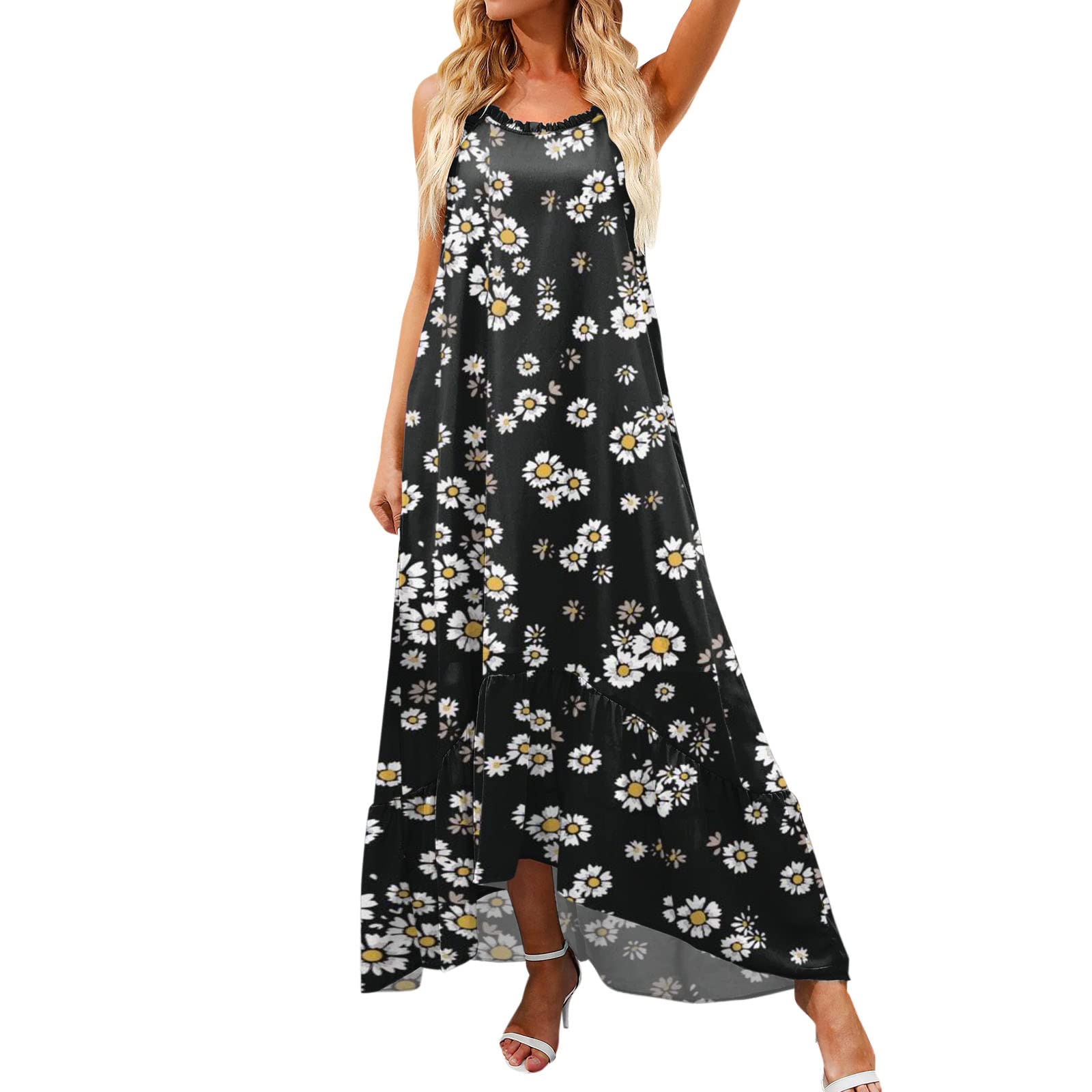 Women's Summer Maxi Dress - High Low Ruffle Cocktail Dress with Spaghetti Straps & Sleeveless Design | Perfect for Beach Vacations, Parties & Date Nights
