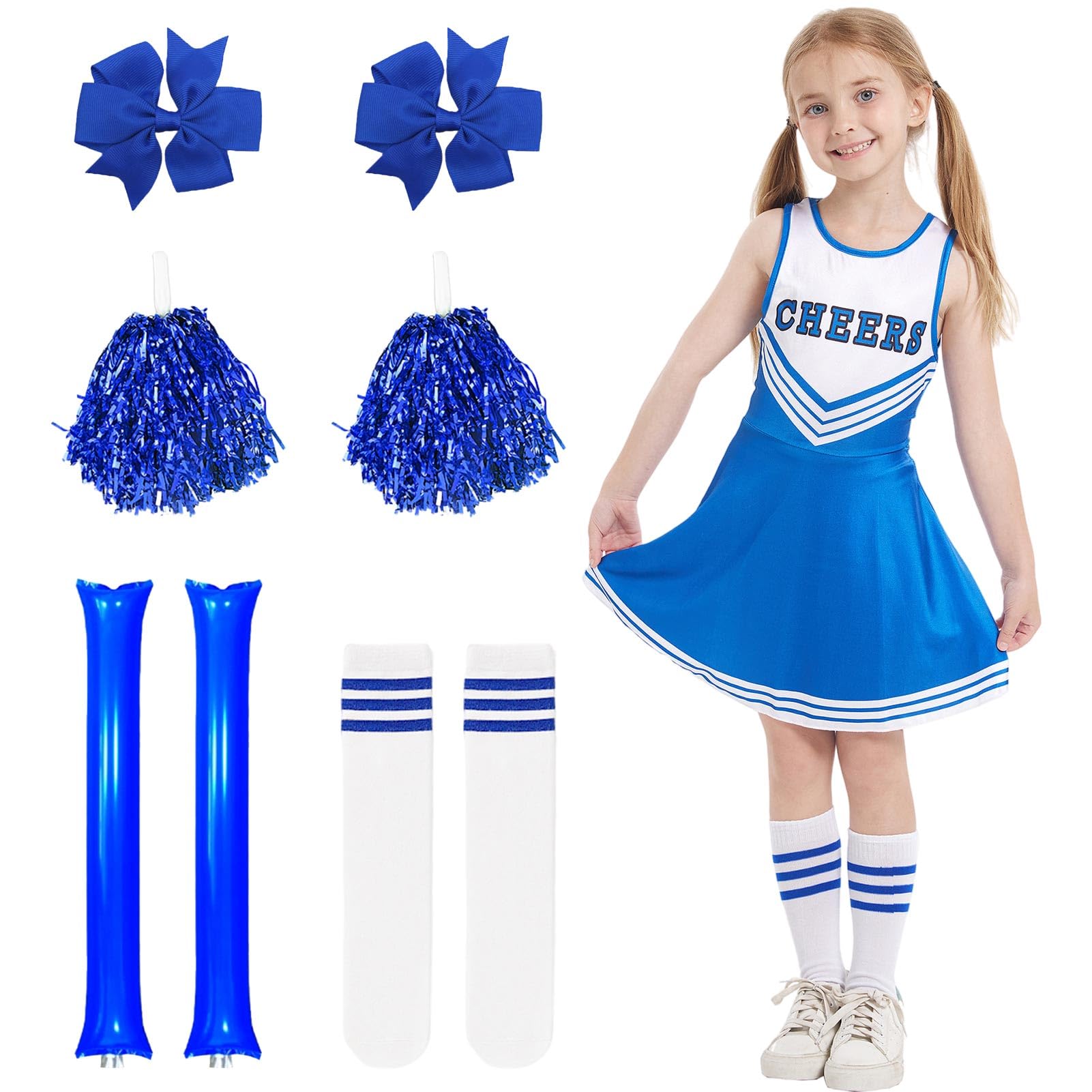 Cheerleader Costume for Girls - Suffolly Pompom Girl Outfit with Socks | Halloween, Carnival & Masquerade Party Dress | Perfect for Cheerleading, Dance Performances & Themed Events