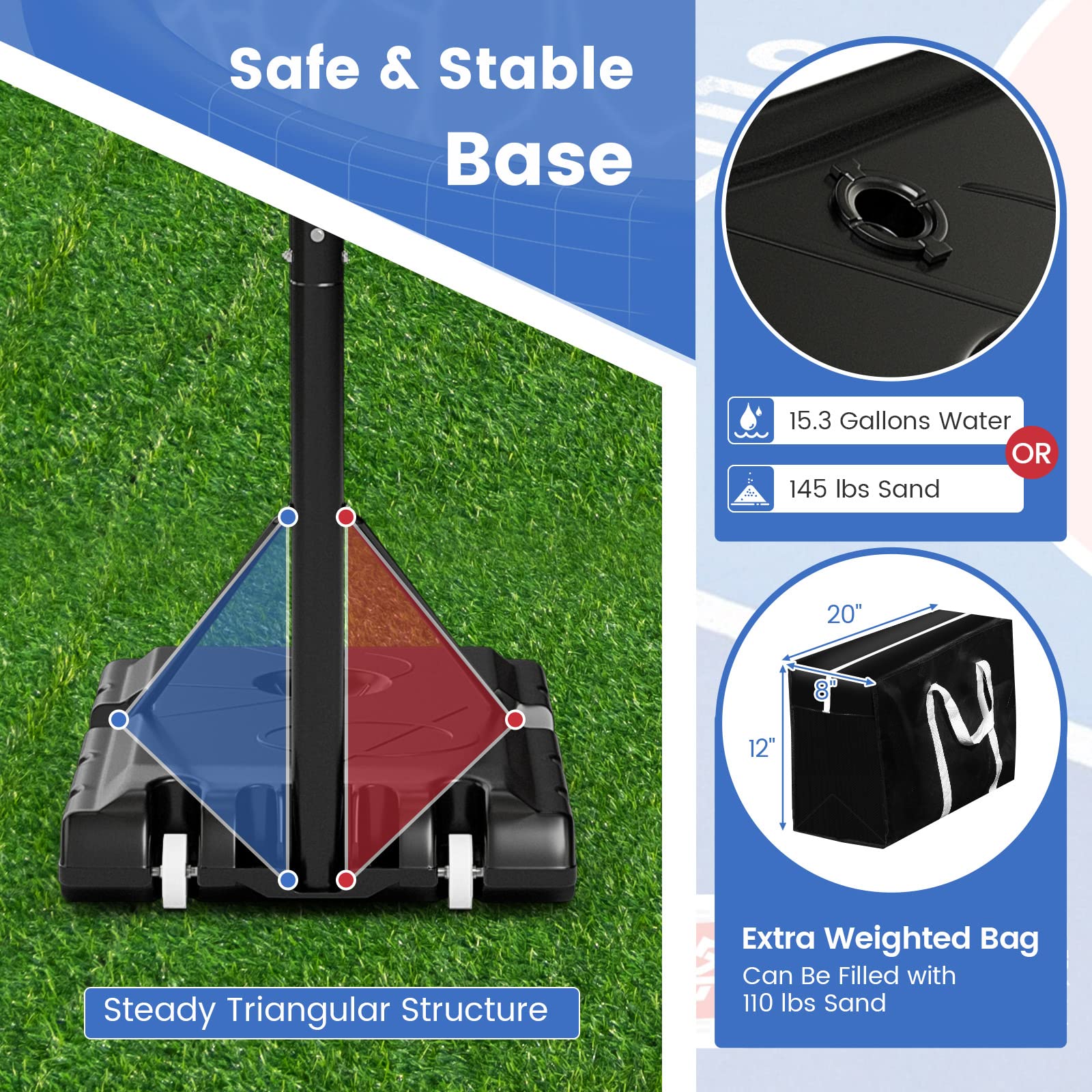 GYMAX 4.6-10Ft Adjustable Basketball Hoop with Shatterproof Backboard - Outdoor Sports for Kids & Adults