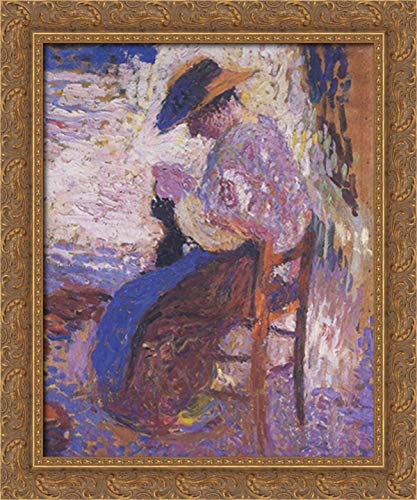 Henri Martin Young Girl with Doll 20x24 Gold Ornate Wood Framed Canvas Art - Vintage French Oil Painting Reproduction for Living Room, Bedroom & Nursery Decor