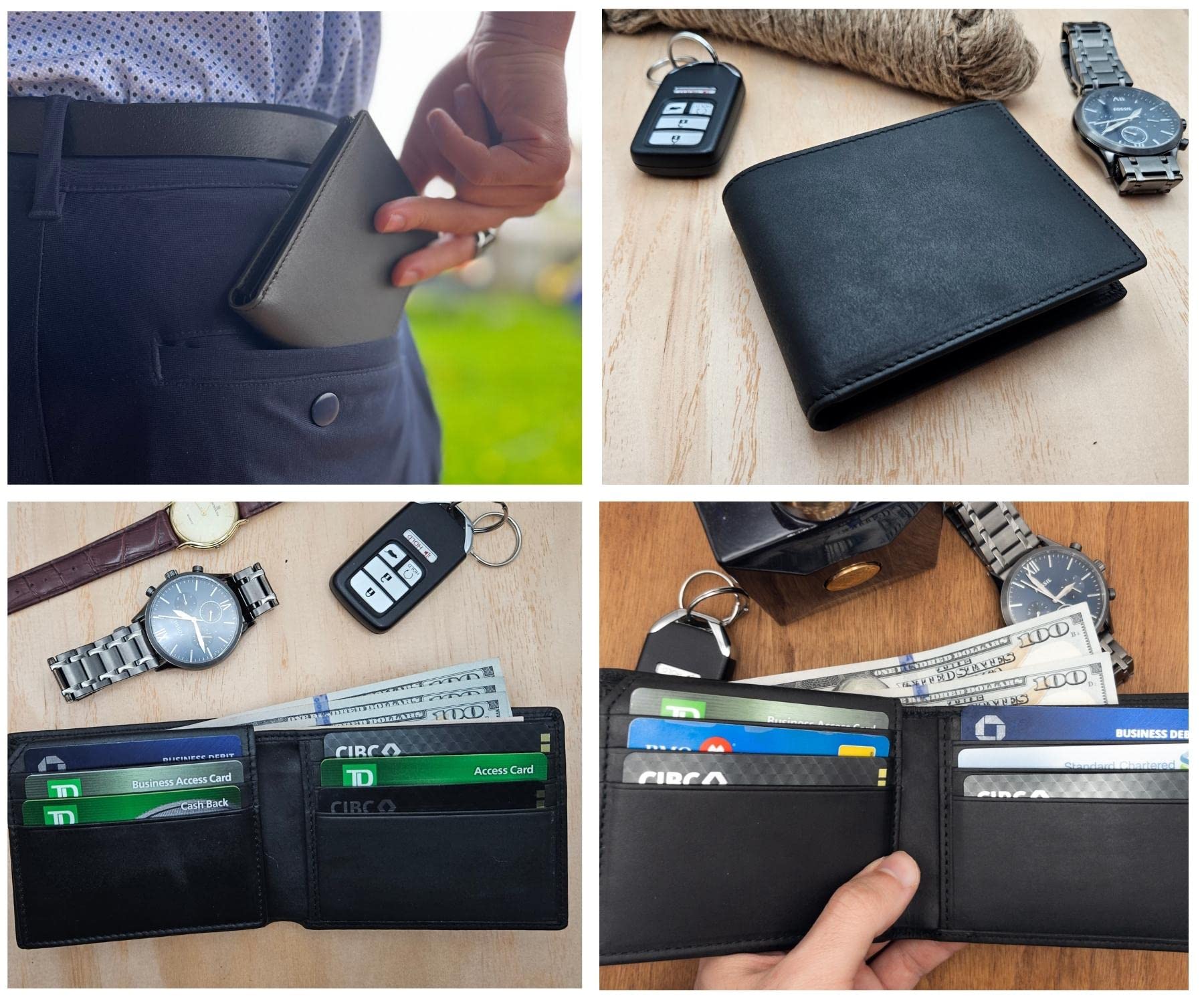 Premium RFID Blocking Genuine Leather Wallet for Men - Personalized Bifold Wallet with ID Window, Engraved Real Leather Gift Box (Black) | Ideal for Everyday Use, Travel & Business Gifts
