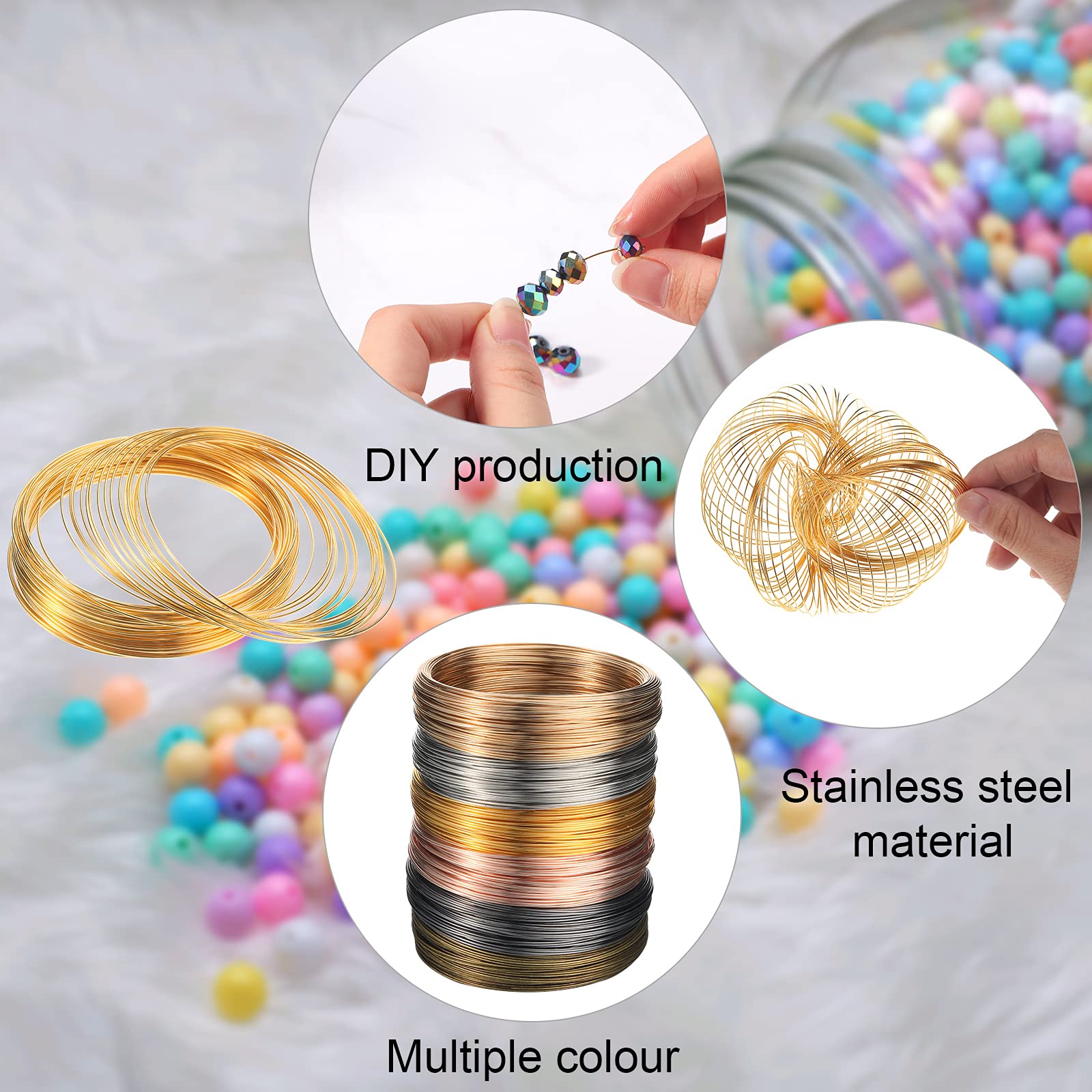 Premium Jewelry Memory Wire - Stainless Steel Beading Wire for Necklace, Bracelet & Earring Making - DIY Craft Supplies (600 Pieces, Multicolor) - Perfect for Handmade Jewelry & Gift Projects