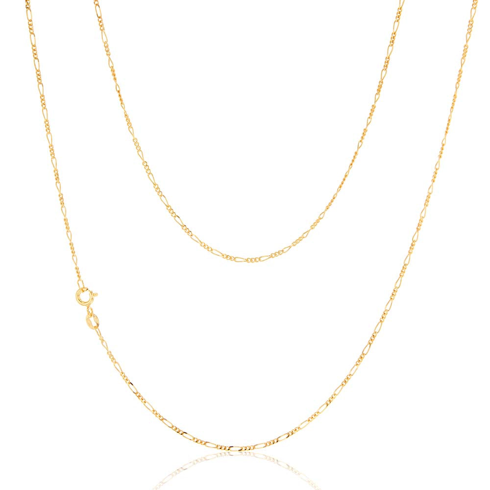 9ct Yellow Gold 40 Gauge 1:3 Figaro Chain 51cm - Elegant Jewelry for Women & Men, Perfect for Daily Wear, Special Occasions & Gifts