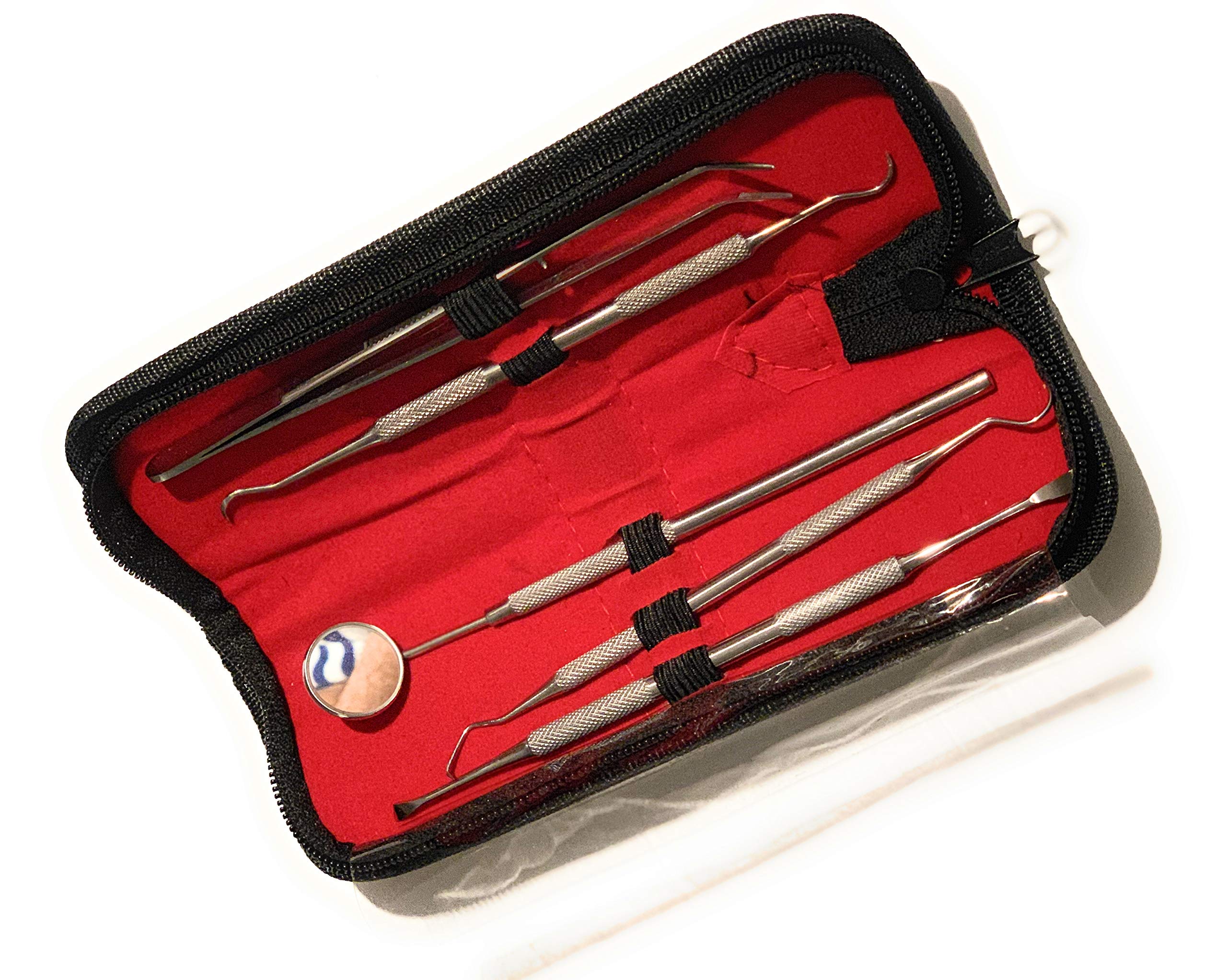 5 Piece Stainless Steel Dental Tools Kit - Professional Anti-Fog Mirror, Scaler, Tartar Remover, Pick & Tweezers for Teeth Cleaning, Plaque Removal & Gum Care | Perfect for Dentists, Hygienists & Home Oral Care