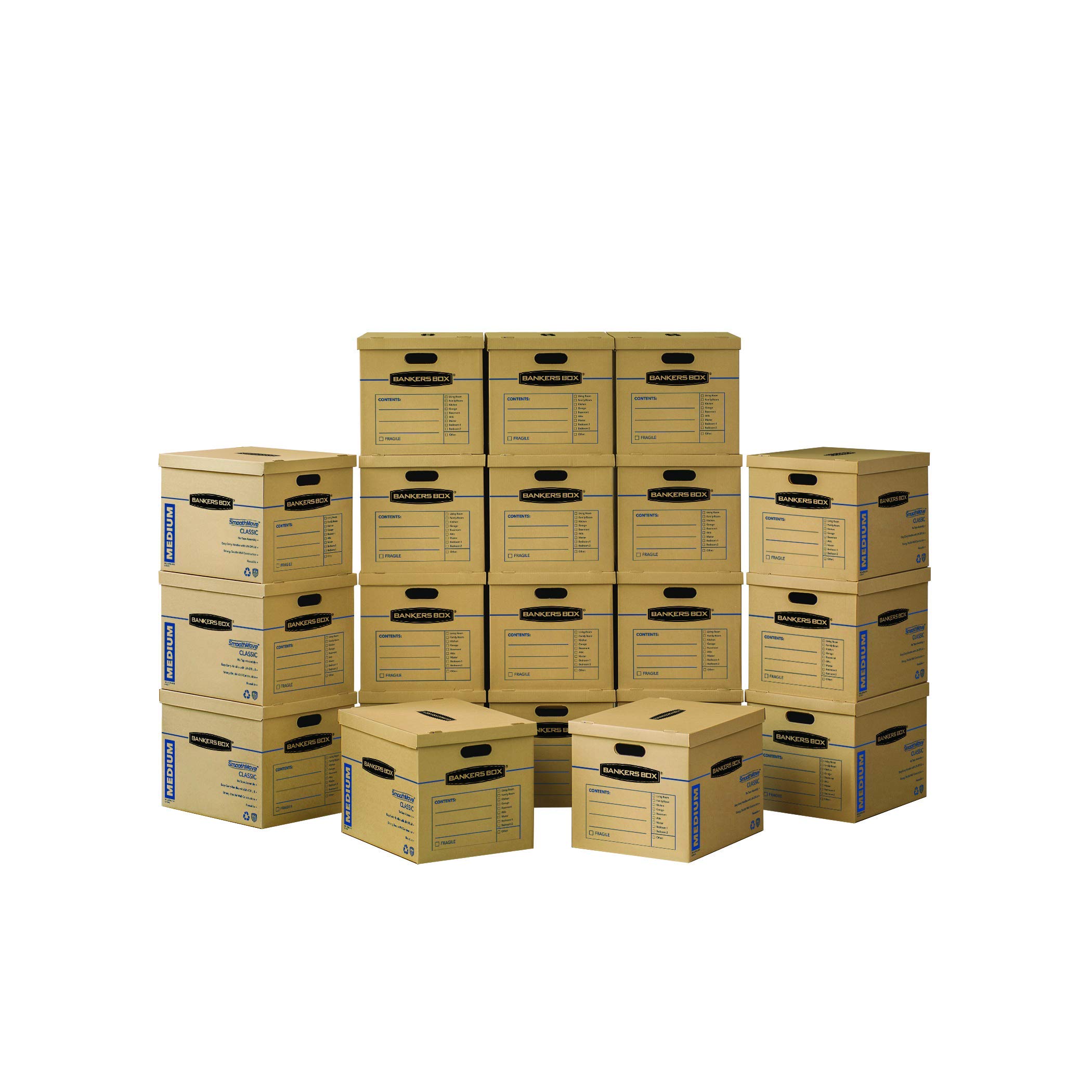 Bankers Box SmoothMove Classic Tape-Free Moving and Storage Boxes with Lids & Easy Carry Handles - Perfect for Home, Office, and Moving Organization