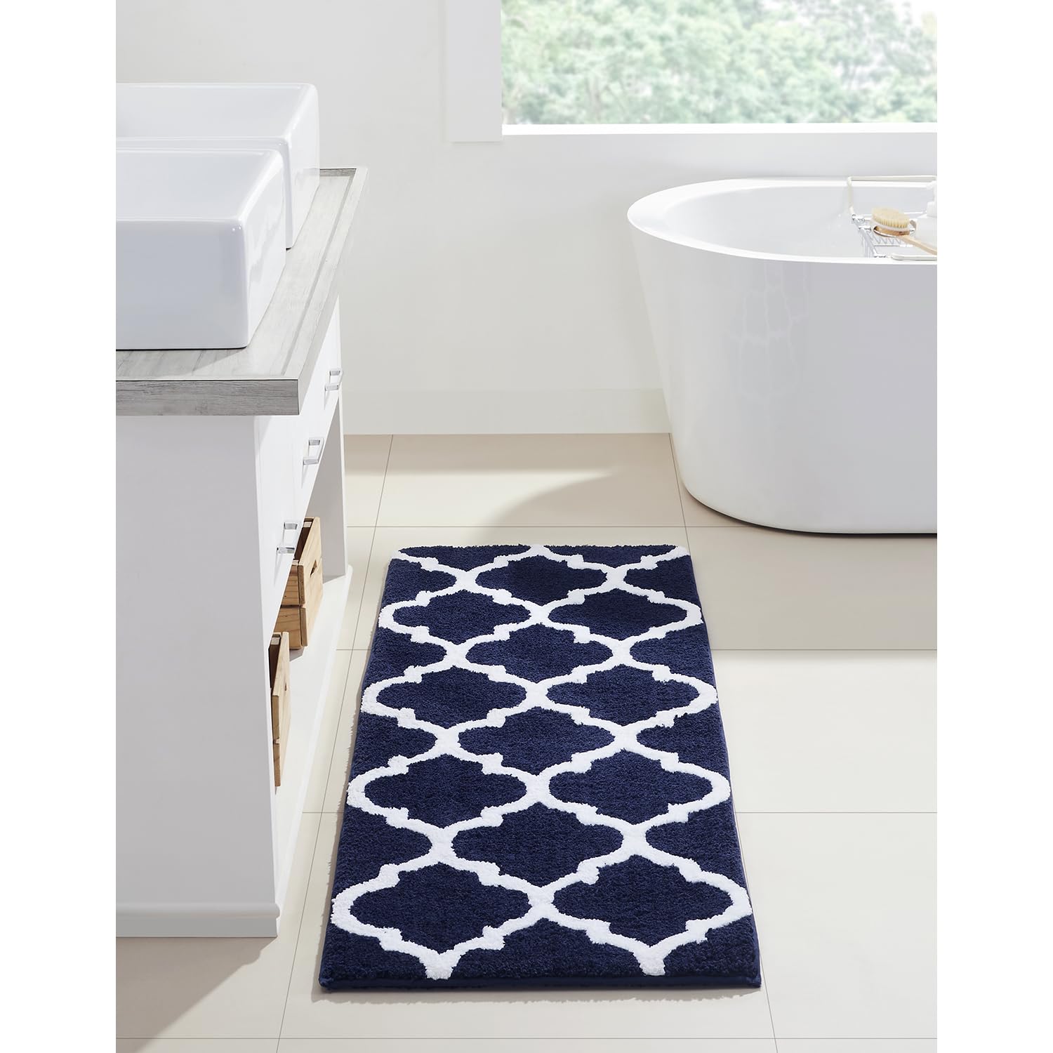 Better Trends Marrakesh Collection - 100% Polyester Reversible Bath Rug & Water Absorbent Doormat - Navy Blue 20