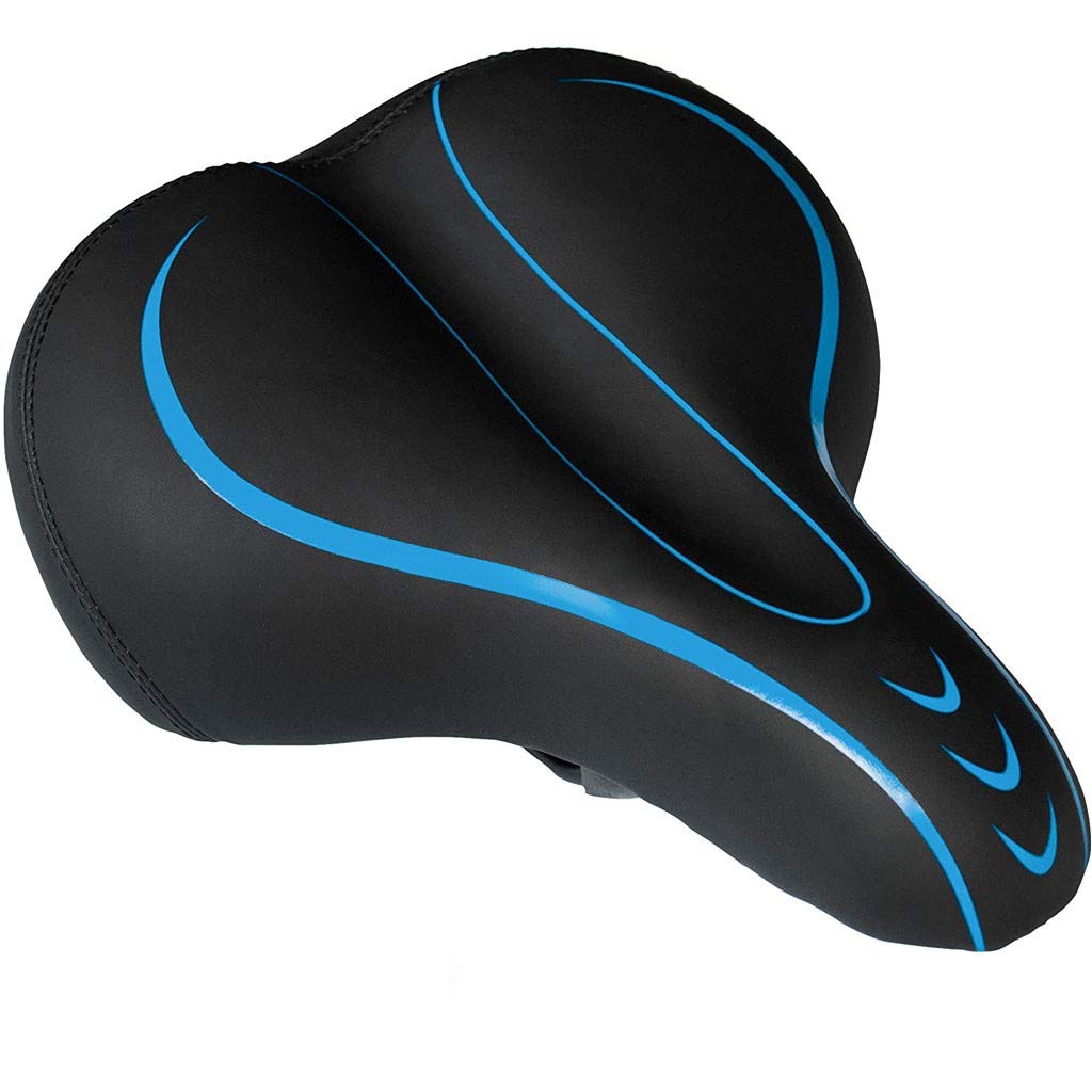 Premium Oversized Bike Seat - Universal Comfortable Bicycle Saddle with Memory Foam Padding & Waterproof Leather Cover - Replacement Seat for Adult Bikes & Tricycles (Blue) - Perfect for Long Rides, Commuting & Leisure Cycling