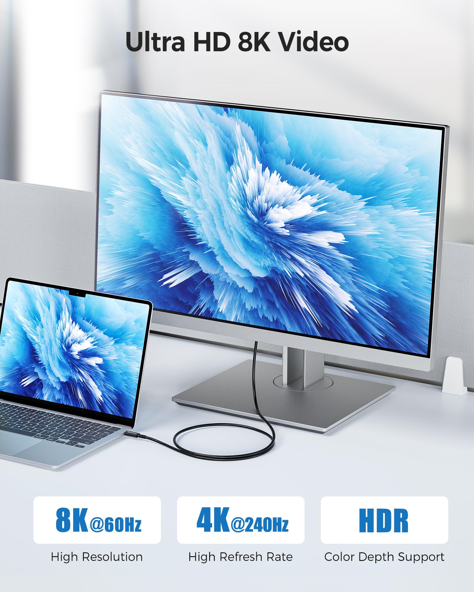 Intel Certified Thunderbolt 4 Cable 40Gbps 2m Active USB-C Cable with 240W Charging & 8K Video - Compatible with USB4, Thunderbolt 3 - Ideal for MacBook Pro, Dell XPS, Gaming Laptops & High-Speed Data Transfer