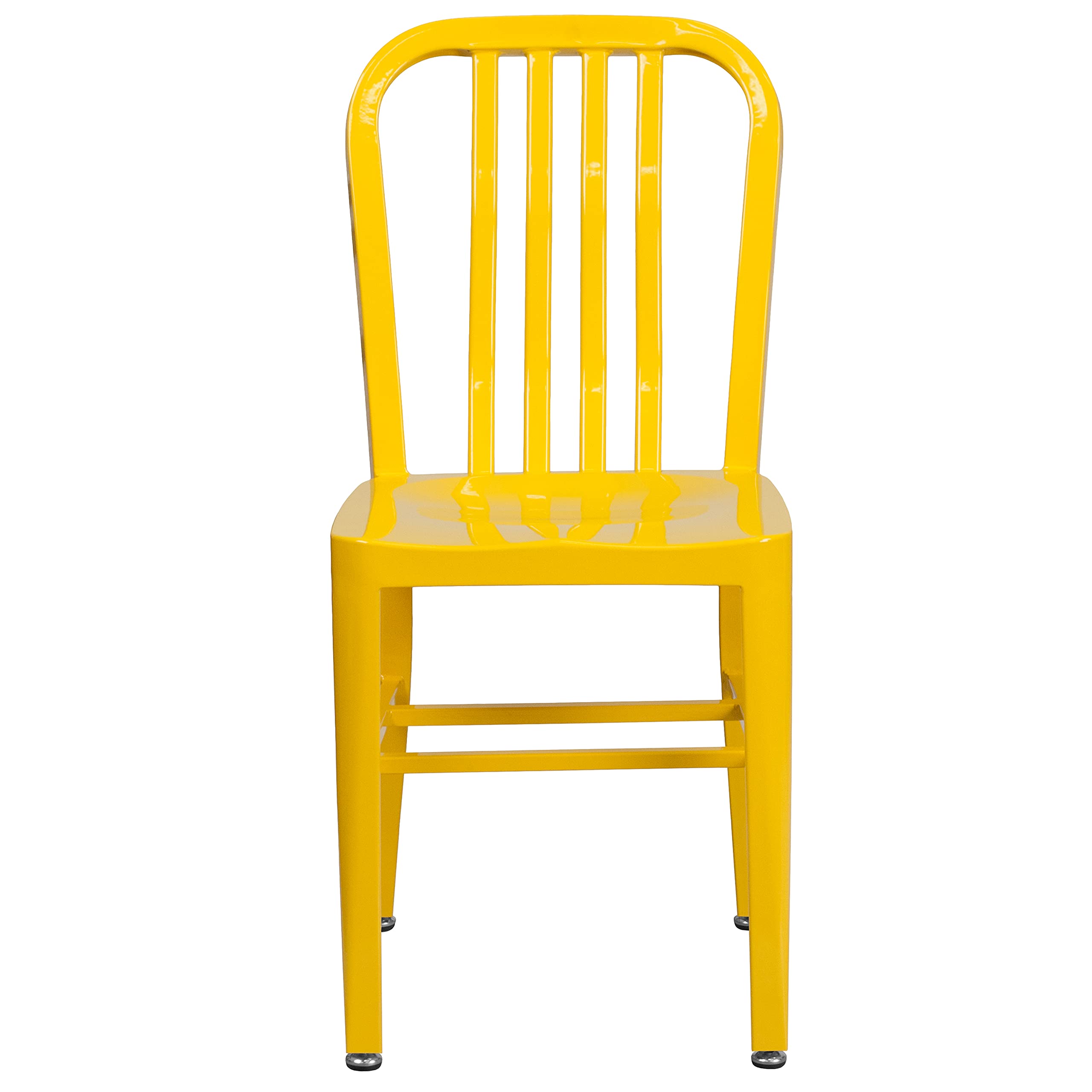 Merrick Lane Santorini Indoor Outdoor Dining Chair - Yellow Galvanized Steel Frame - 18 Inch Seat Height - Slatted Back Design - Perfect for Patio, Garden, and Dining Room Decor