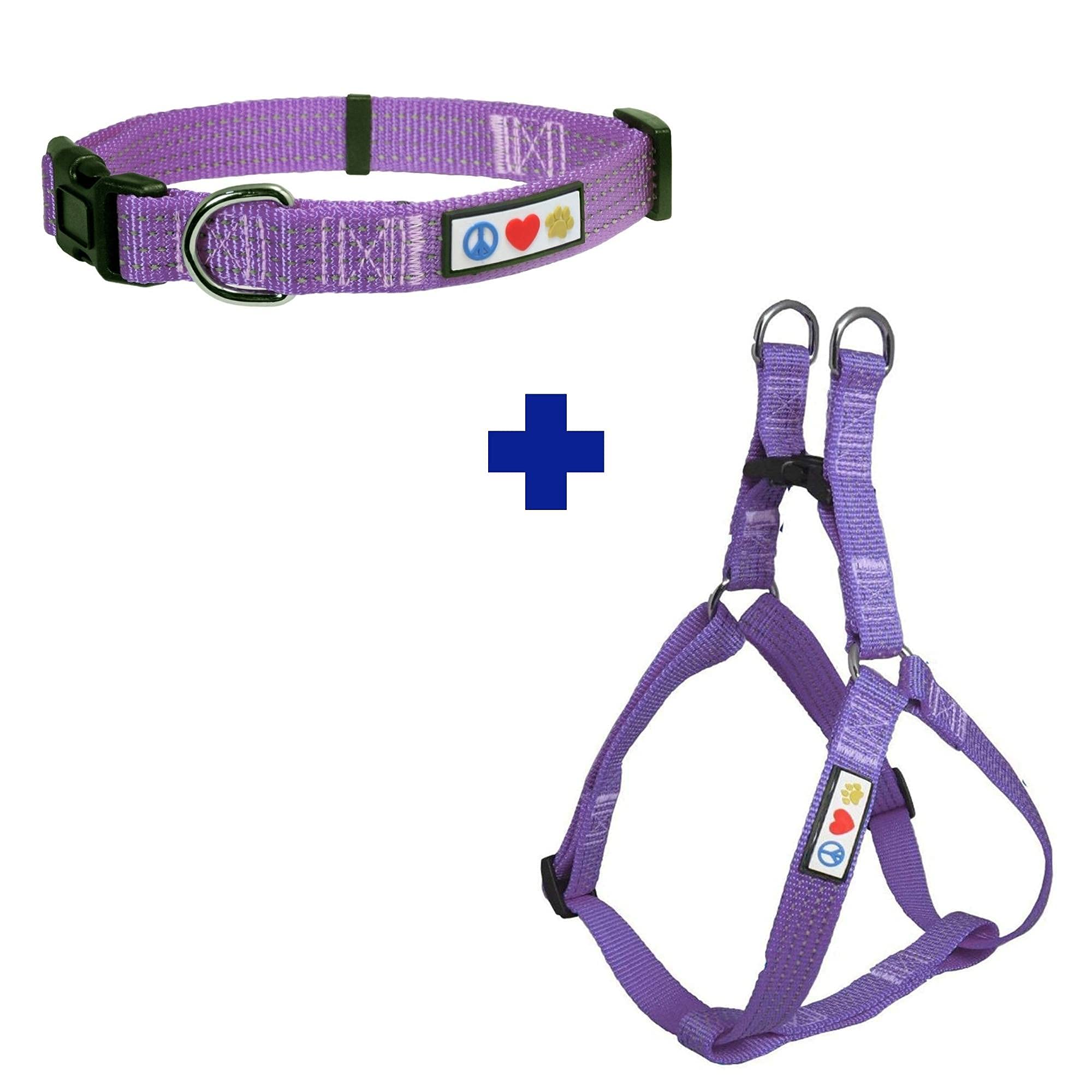 Pawtitas Reflective Dog Harness and Collar Set - Medium Size, Orchid Color | Adjustable, Comfortable & Durable for Walking, Running & Outdoor Adventures