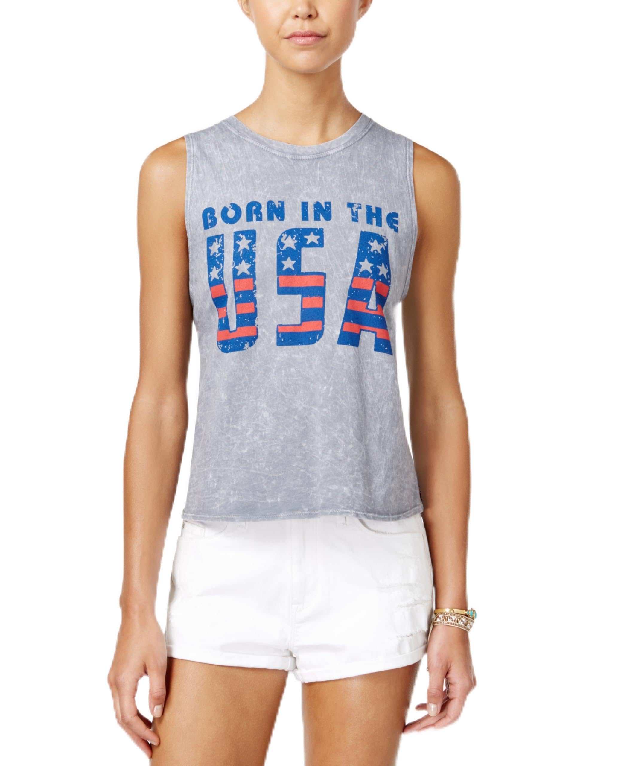 American Flag Graphic High Low Tank Top for Women - Patriotic USA Flag Print Light Heather Casual Summer Top - Perfect for 4th of July, Beach Outings & Festivals